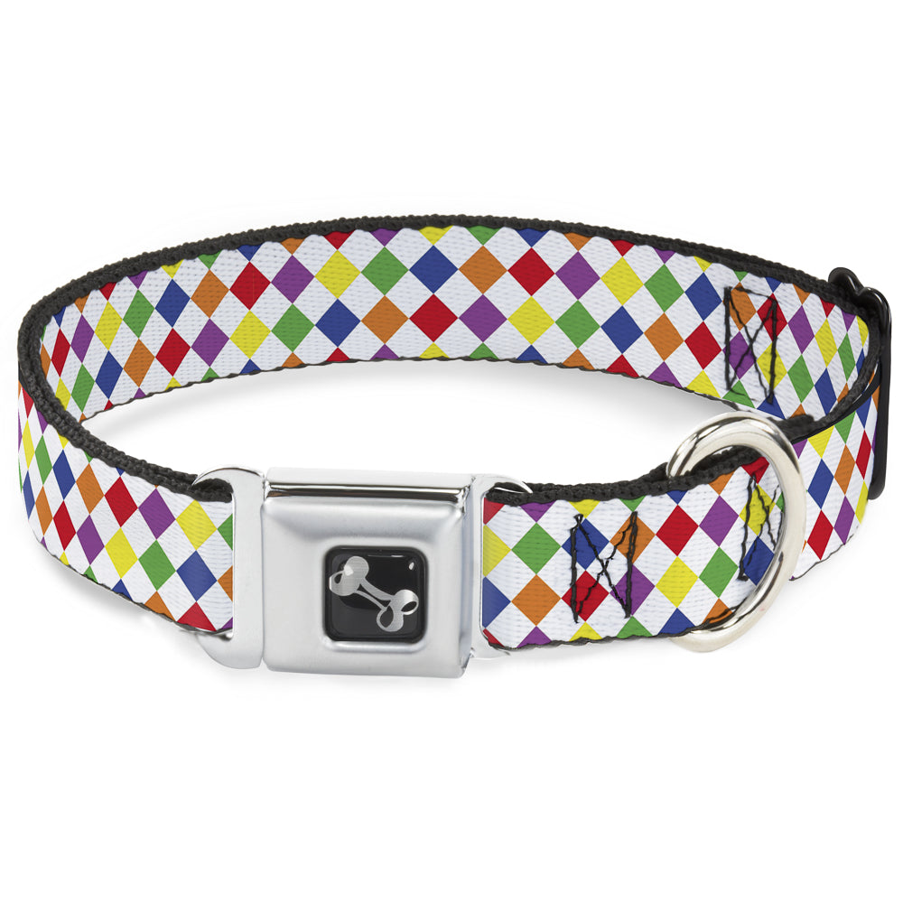 Dog Bone Seatbelt Buckle Collar - Diamonds White/Multi Neon