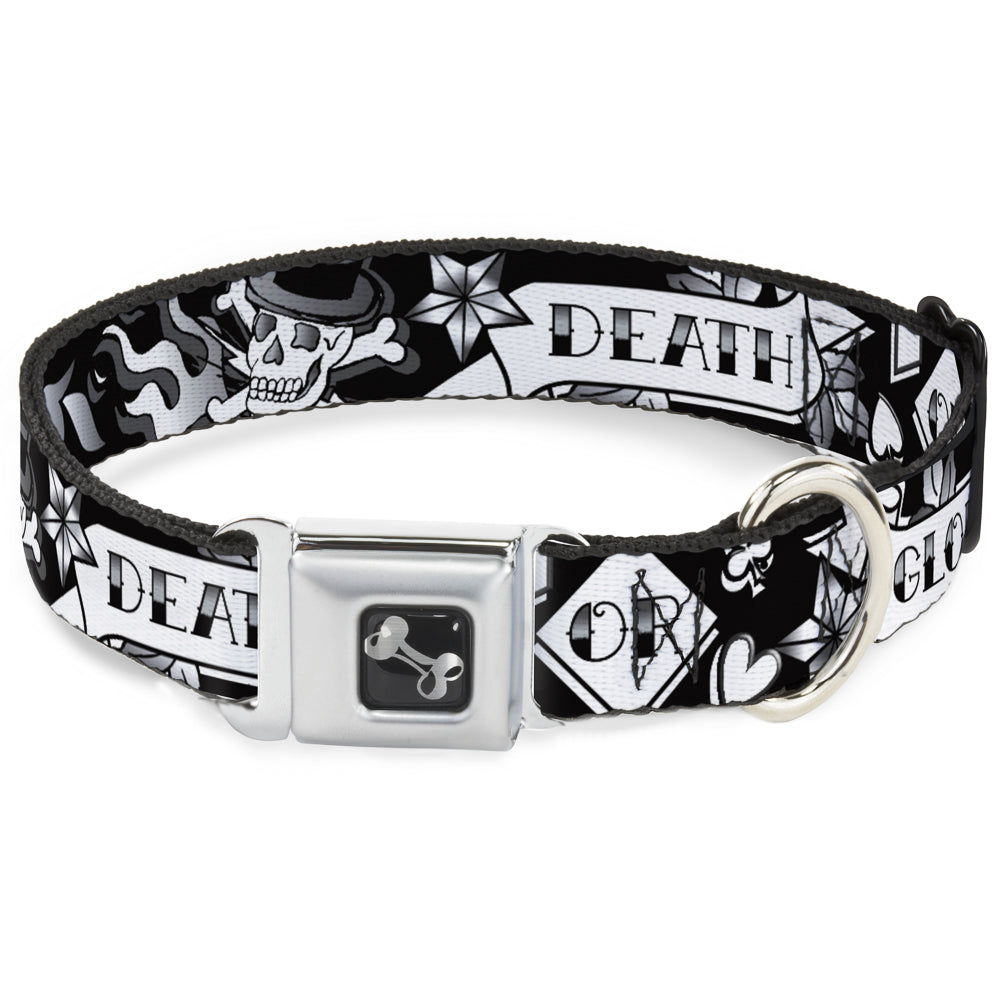 Dog Bone Seatbelt Buckle Collar - Death or Glory Black/White