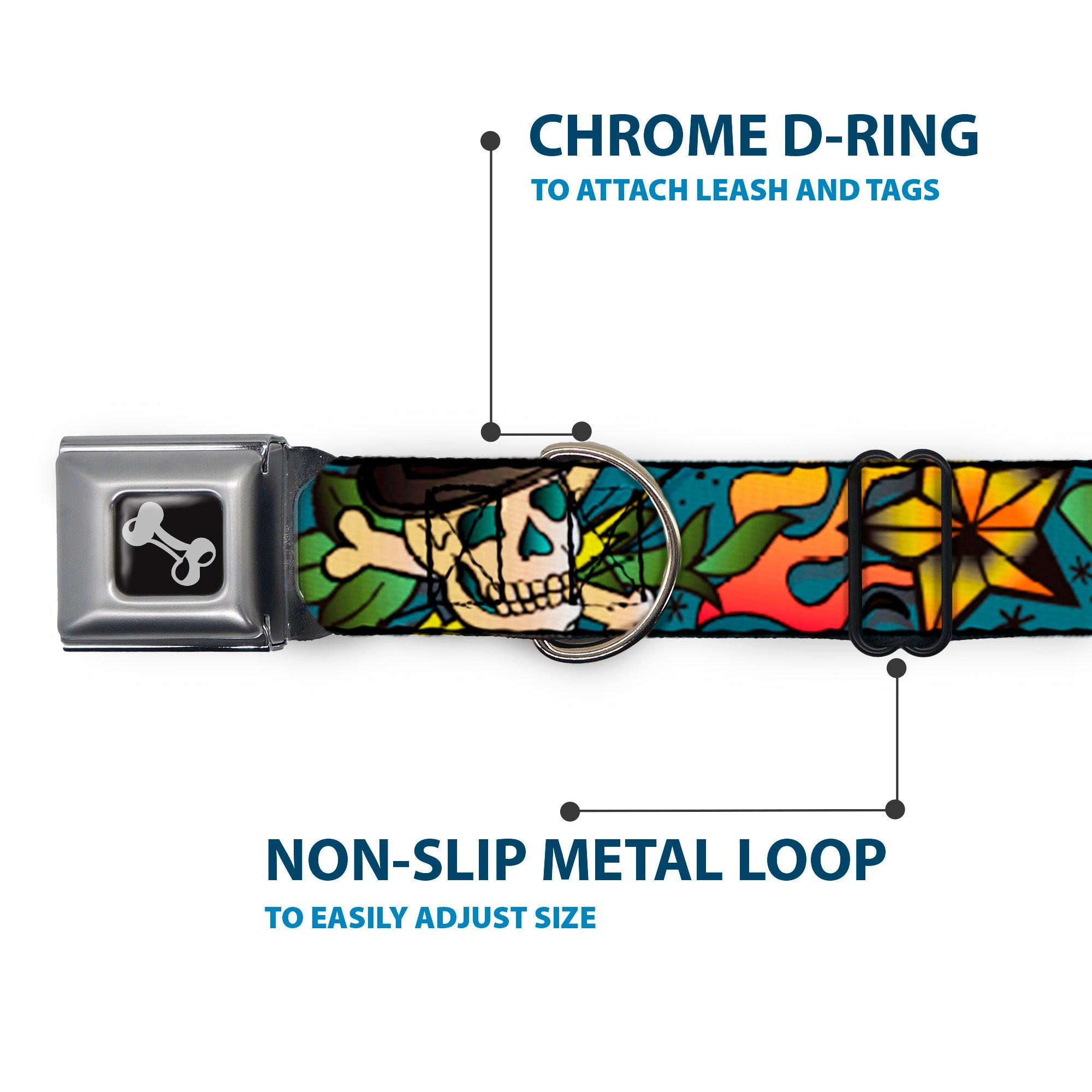 Dog Bone Seatbelt Buckle Collar - Death or Glory CLOSE-UP Gray
