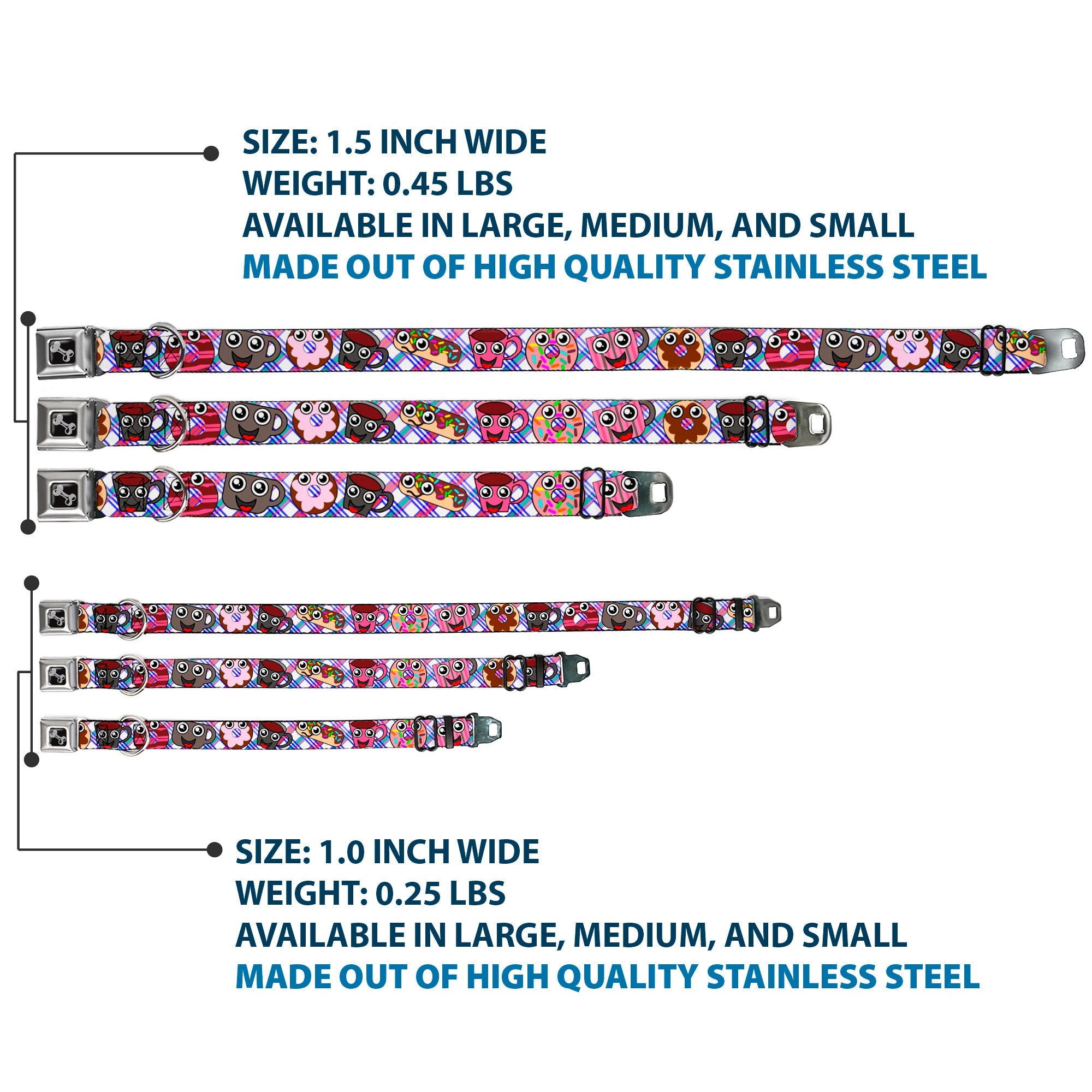 Dog Bone Seatbelt Buckle Collar - Donuts & Coffee Cartoon