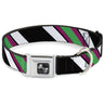 Dog Bone Seatbelt Buckle Collar - Diagonal Stripes Black/White/Pink/Green