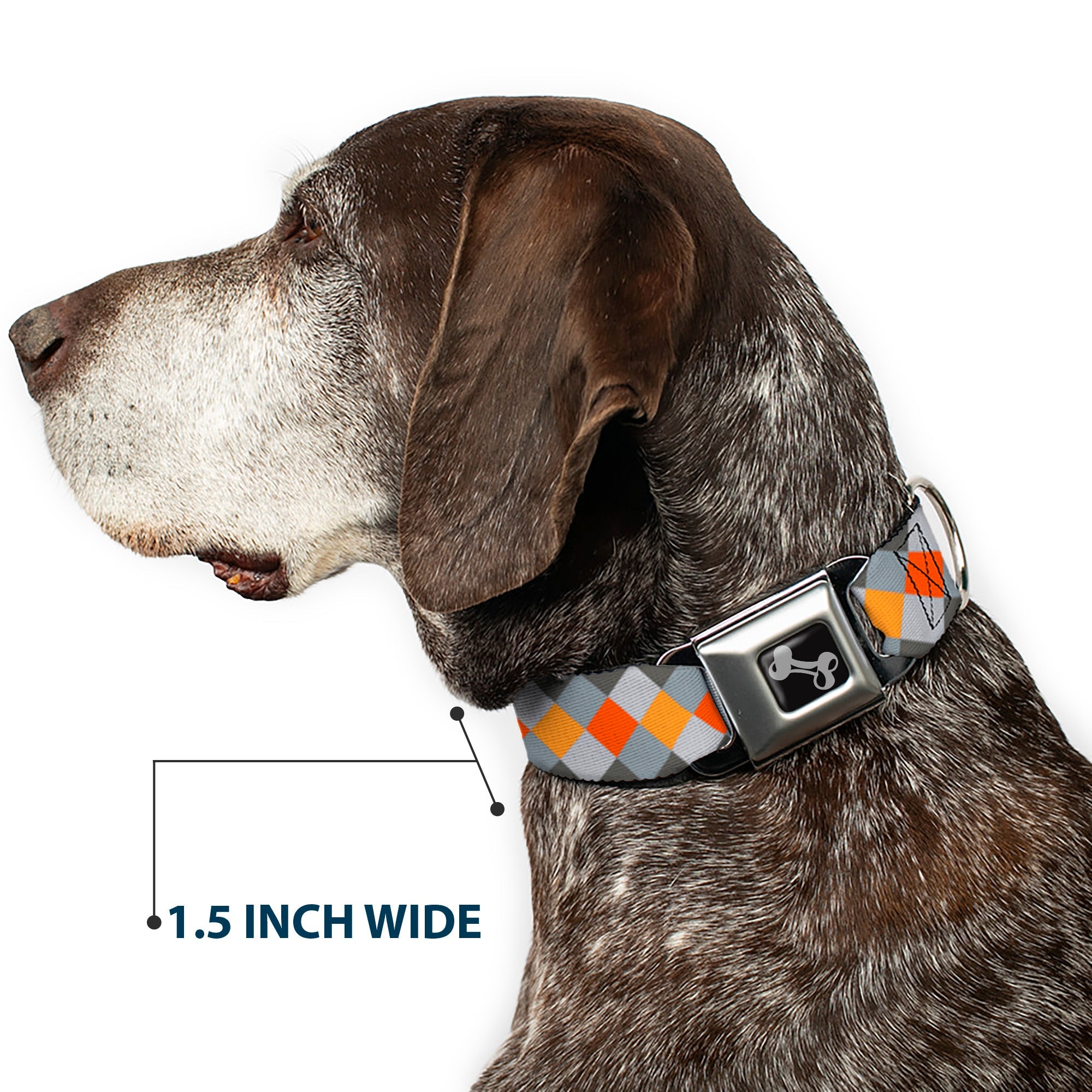 Dog Bone Seatbelt Buckle Collar - Diamond Plaid Grays/Orange
