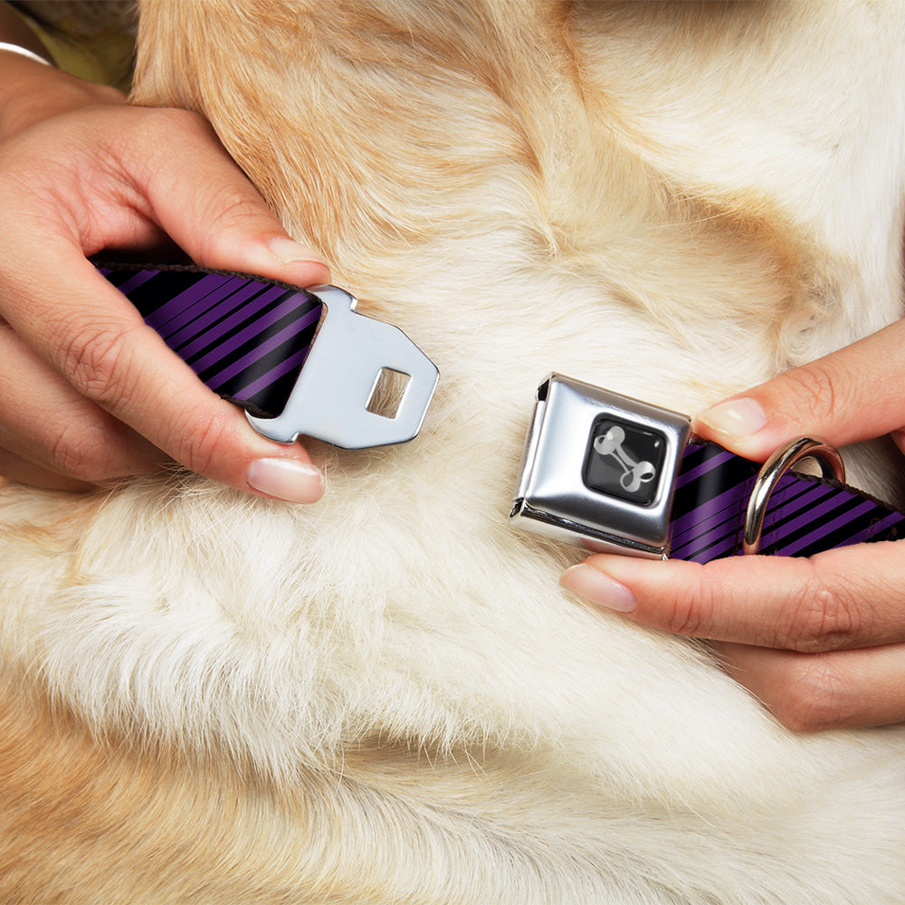 Dog Bone Seatbelt Buckle Collar - Diagonal Stripes Purples