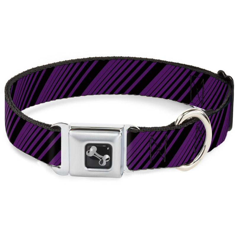 Dog Bone Seatbelt Buckle Collar - Diagonal Stripes Purples