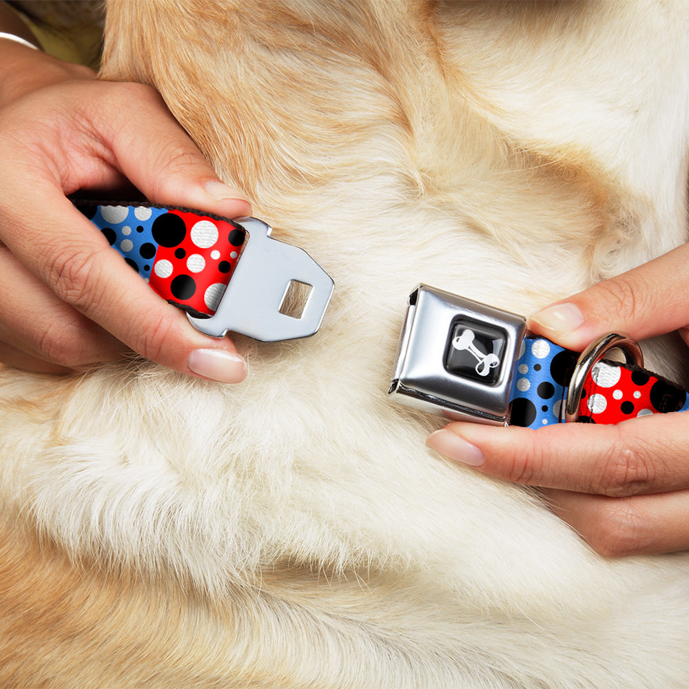 Dog Bone Seatbelt Buckle Collar - Dot Blocks Blue/Red/Black/White