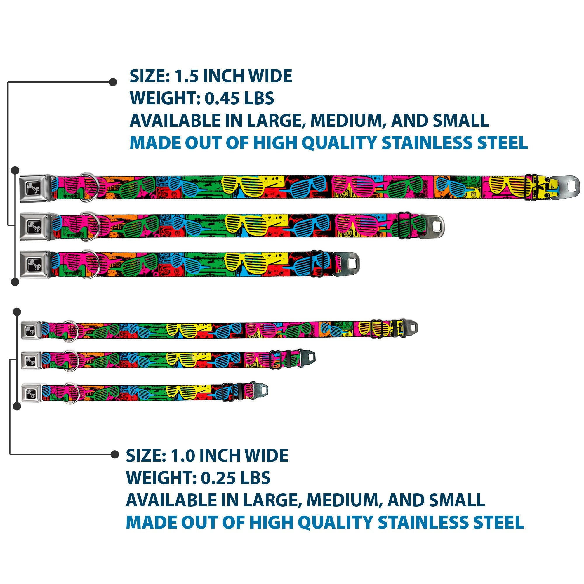 Dog Bone Seatbelt Buckle Collar - Eighties Shades Tapes Black/Neon