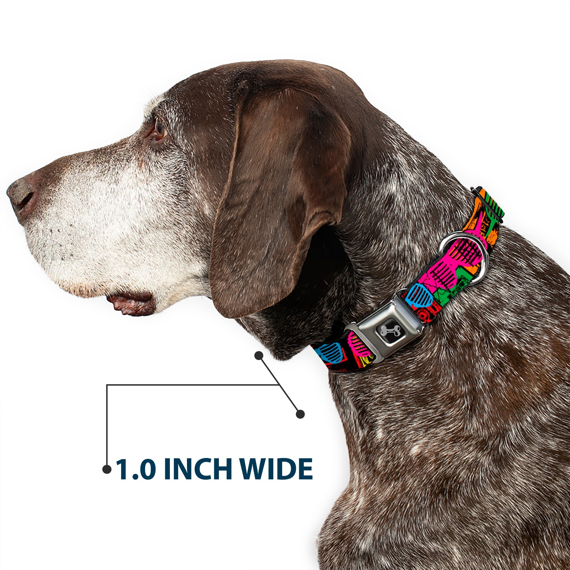 Dog Bone Seatbelt Buckle Collar - Eighties Shades Tapes Black/Neon