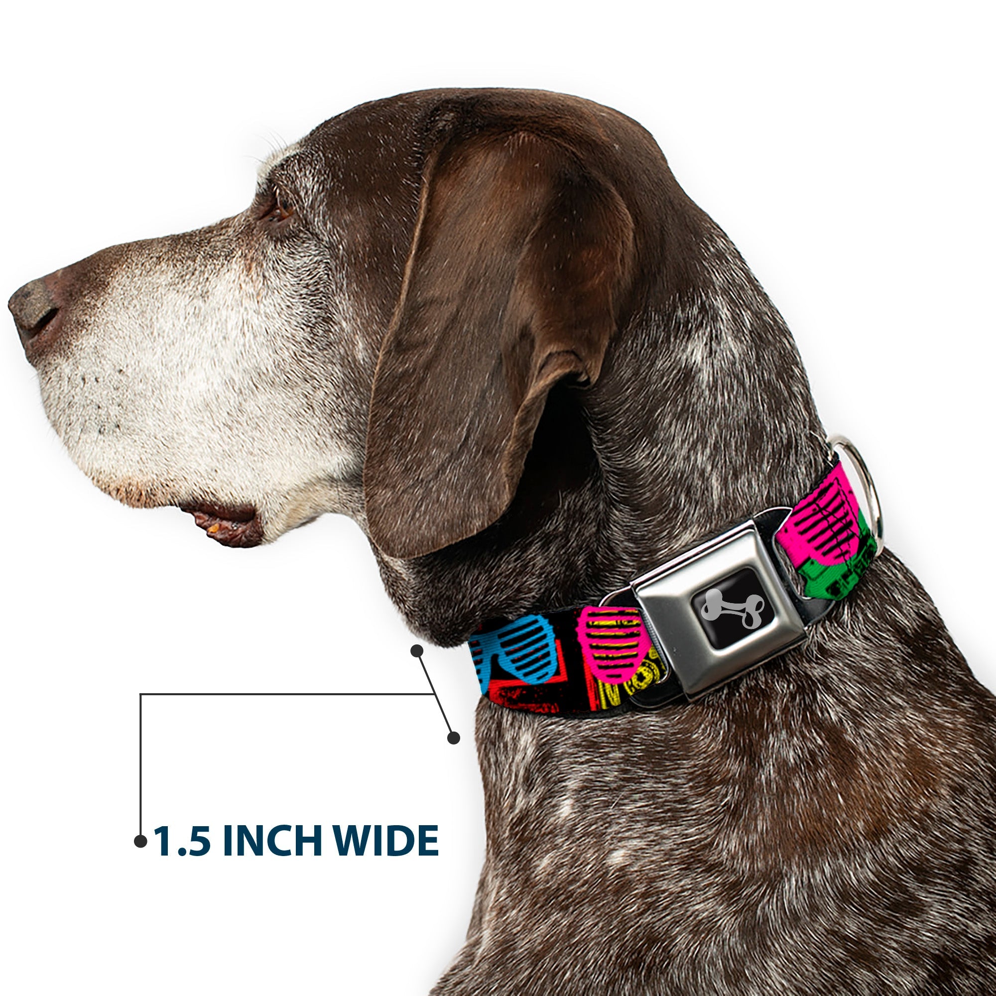 Dog Bone Seatbelt Buckle Collar - Eighties Shades Tapes Black/Neon