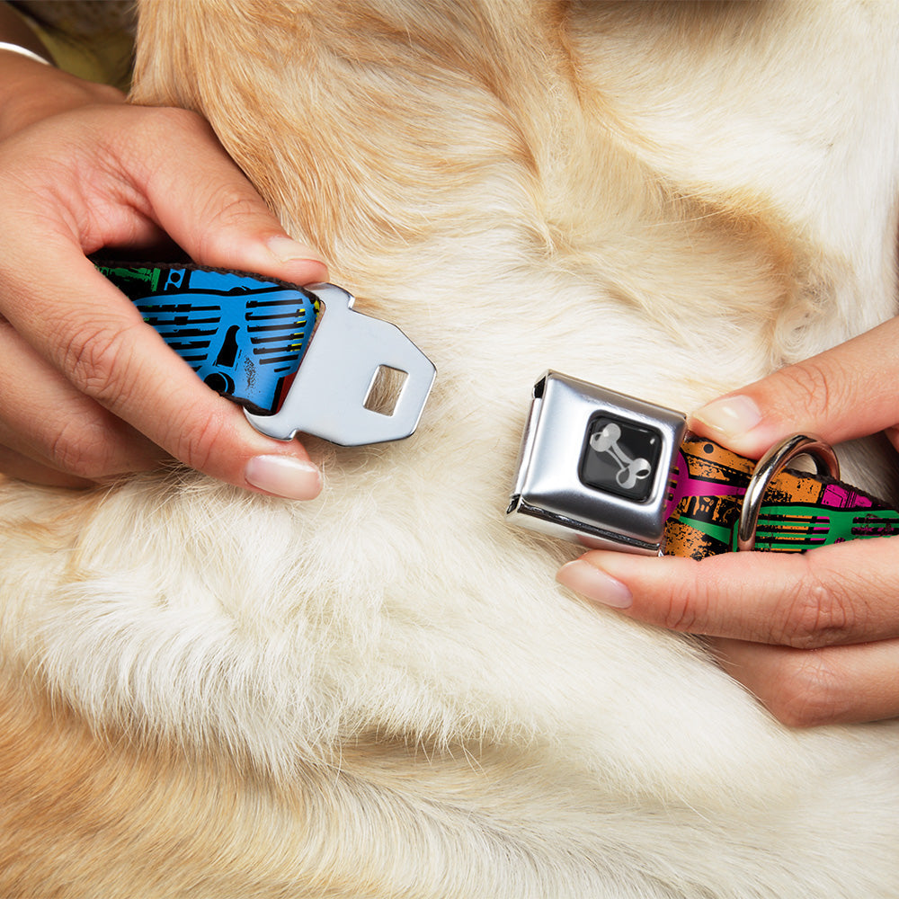 Dog Bone Seatbelt Buckle Collar - Eighties Shades Tapes Black/Neon