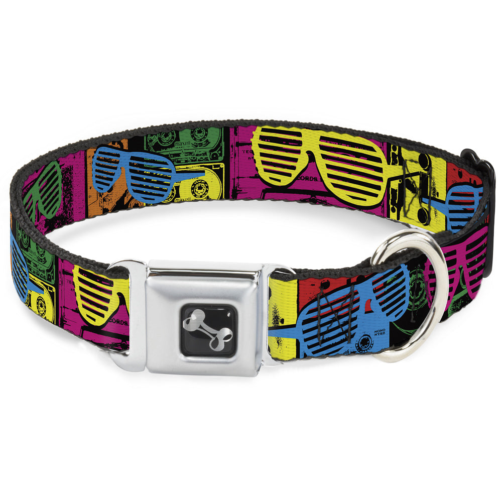 Dog Bone Seatbelt Buckle Collar - Eighties Shades Tapes Black/Neon