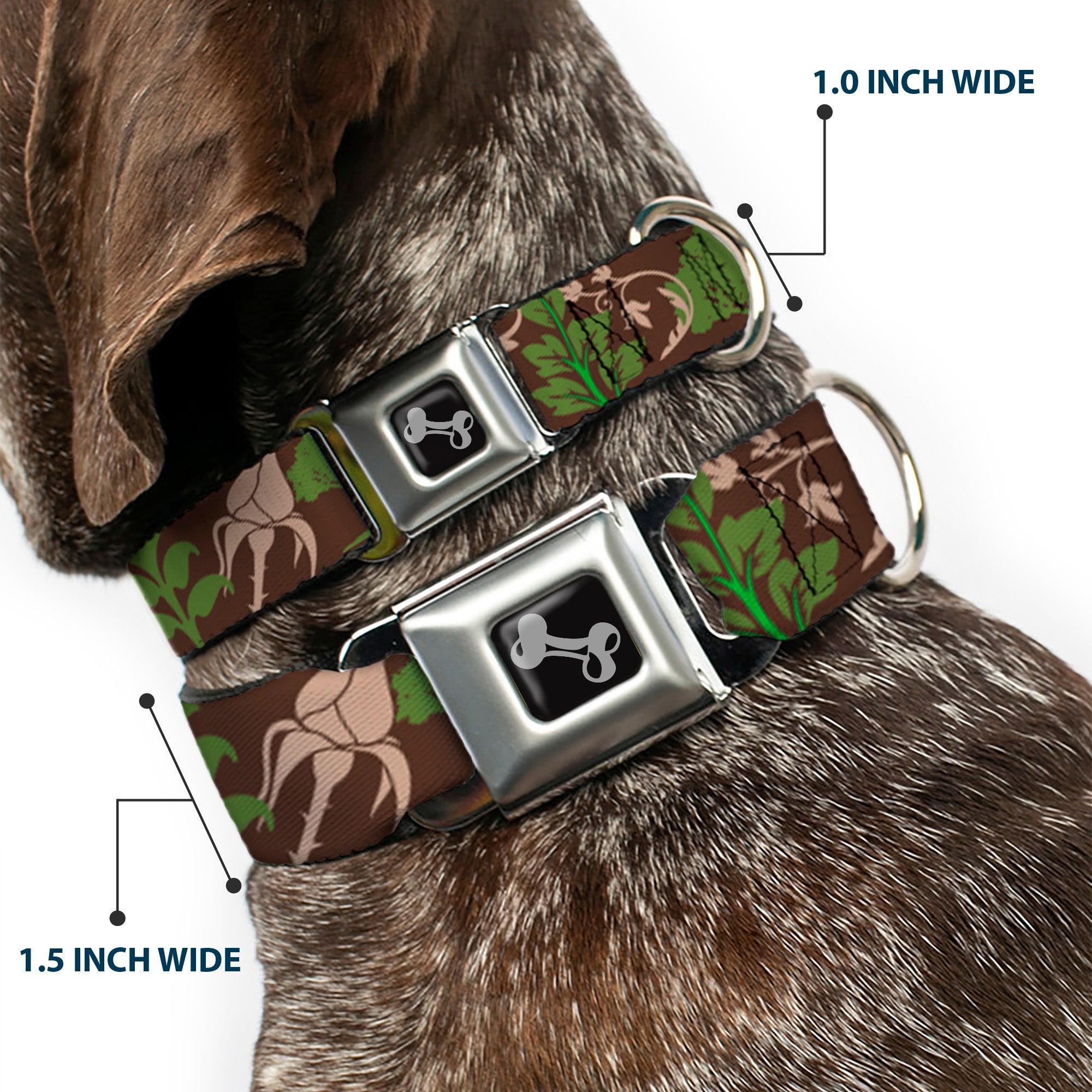 Dog Bone Seatbelt Buckle Collar - Earthy Brown/Green