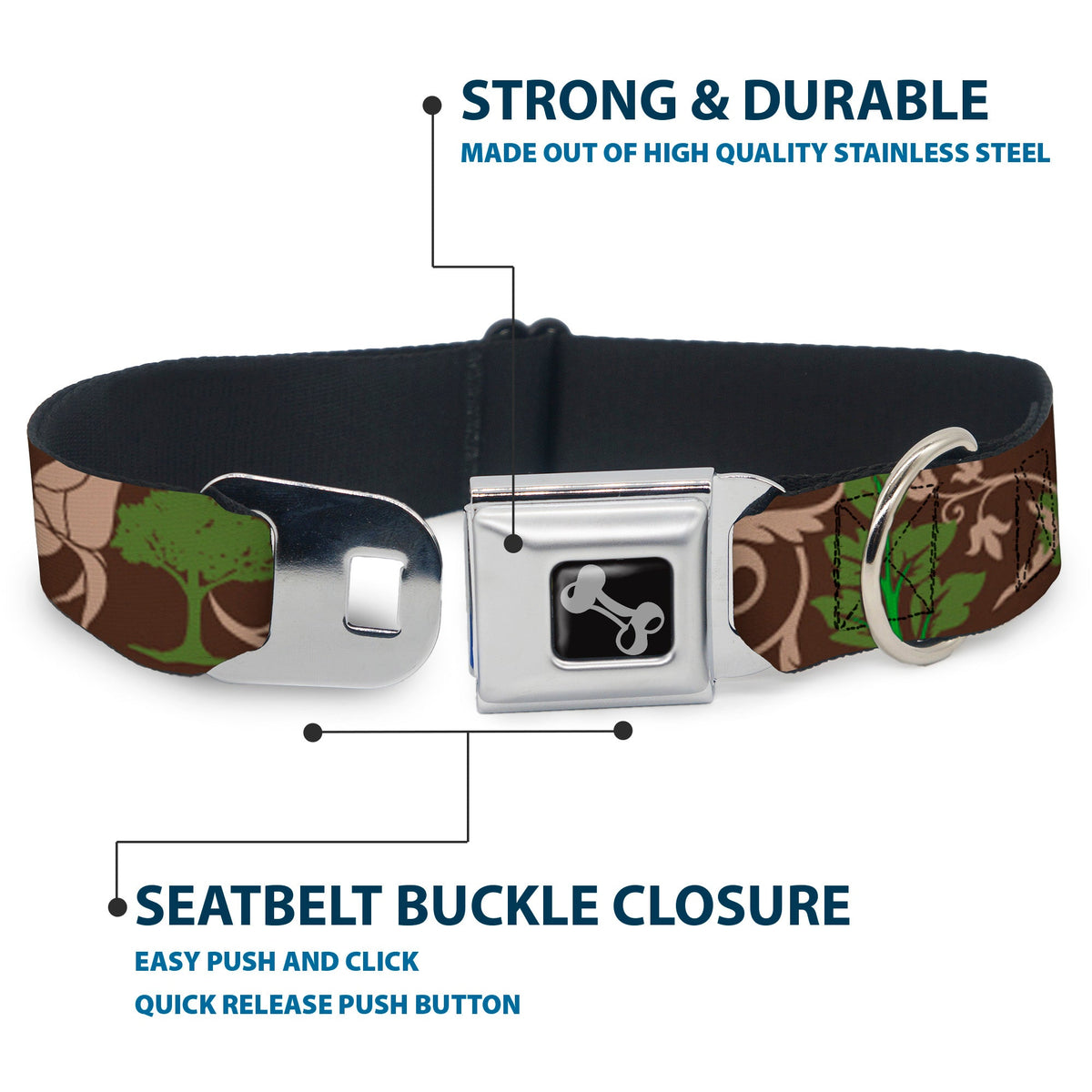 Dog Bone Seatbelt Buckle Collar - Earthy Brown/Green