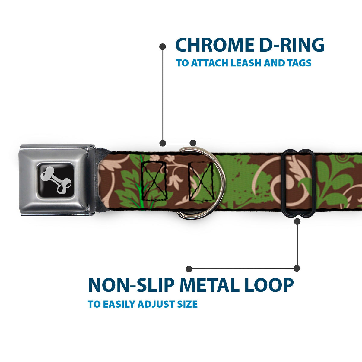 Dog Bone Seatbelt Buckle Collar - Earthy Brown/Green