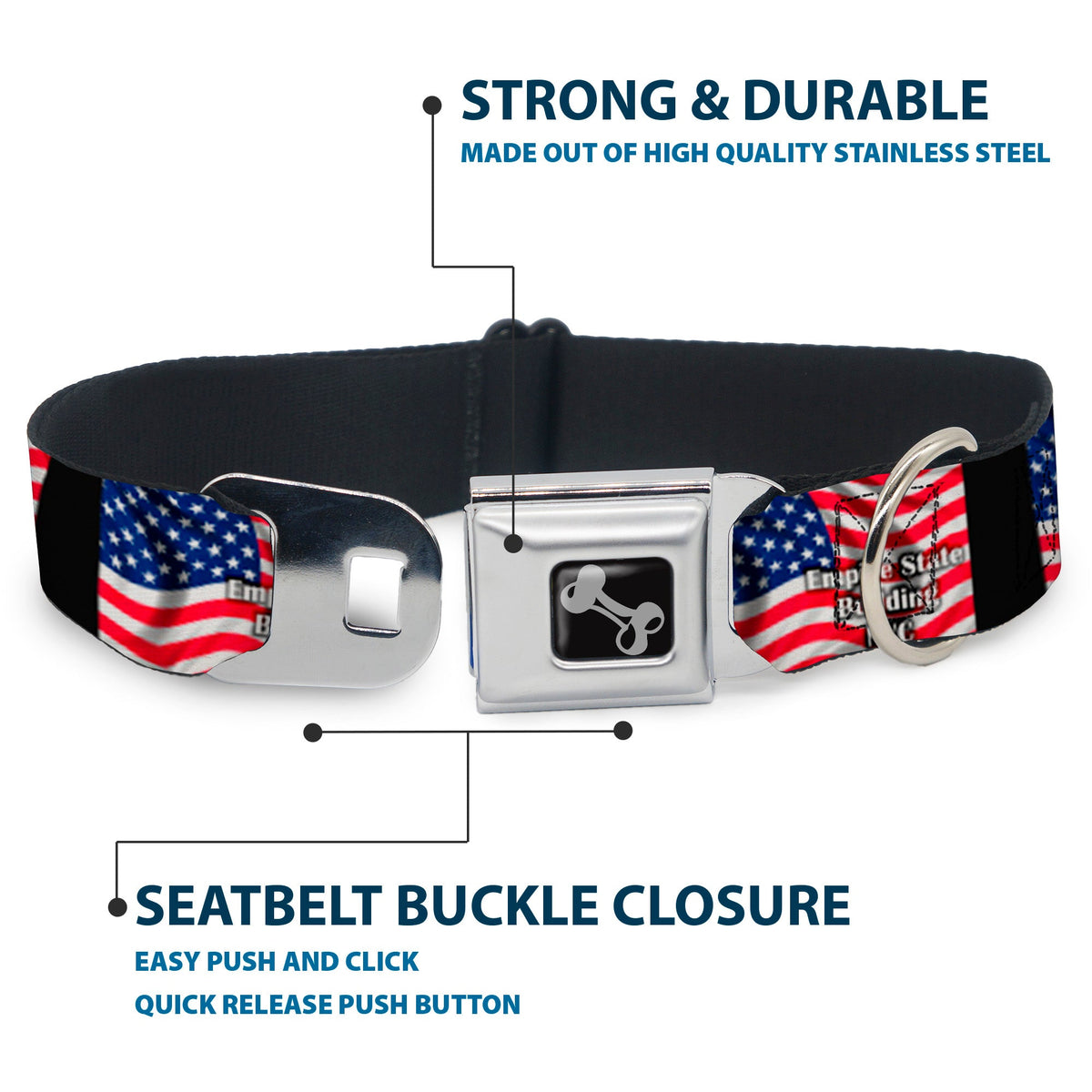 Dog Bone Seatbelt Buckle Collar - Empire State Building NYC
