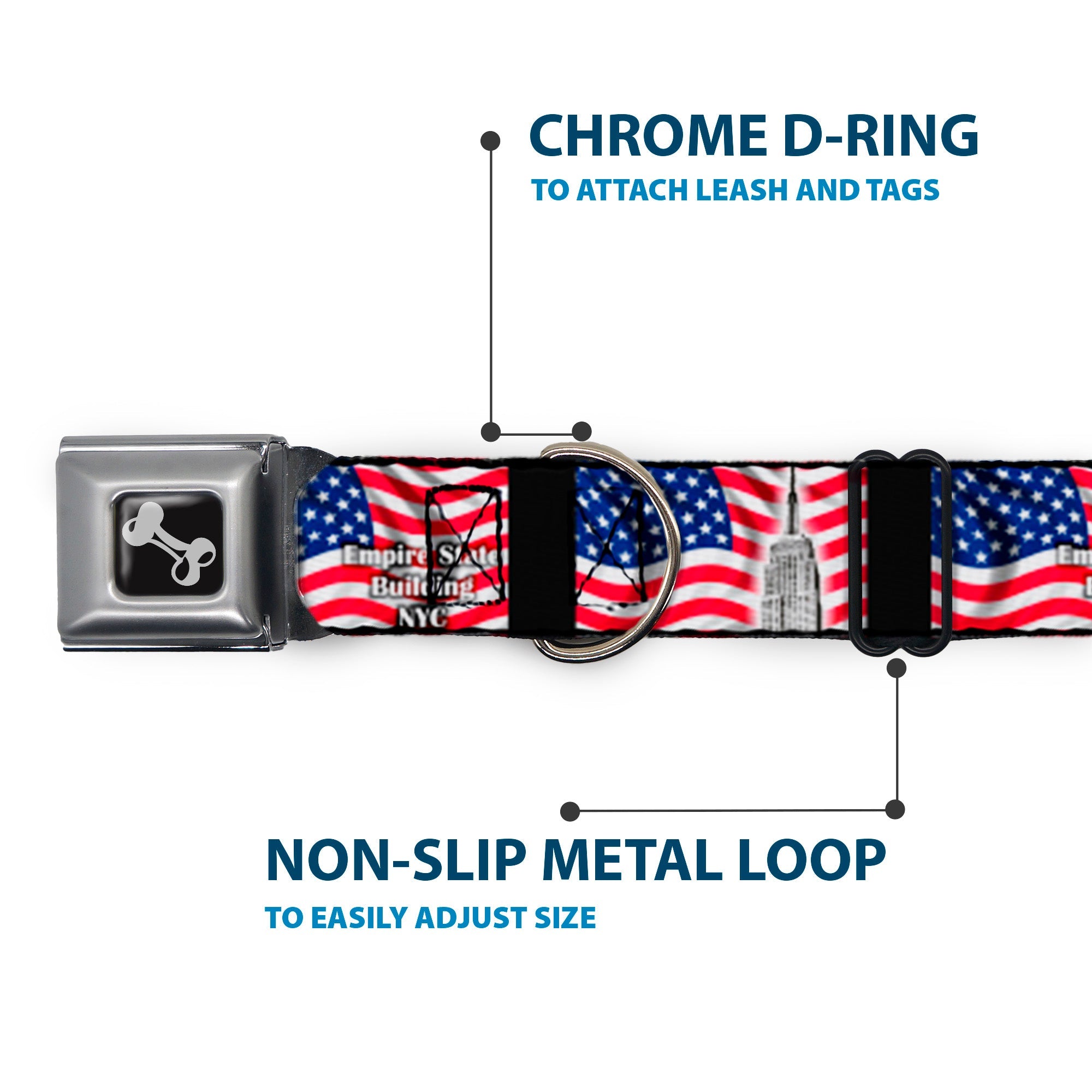 Dog Bone Seatbelt Buckle Collar - Empire State Building NYC