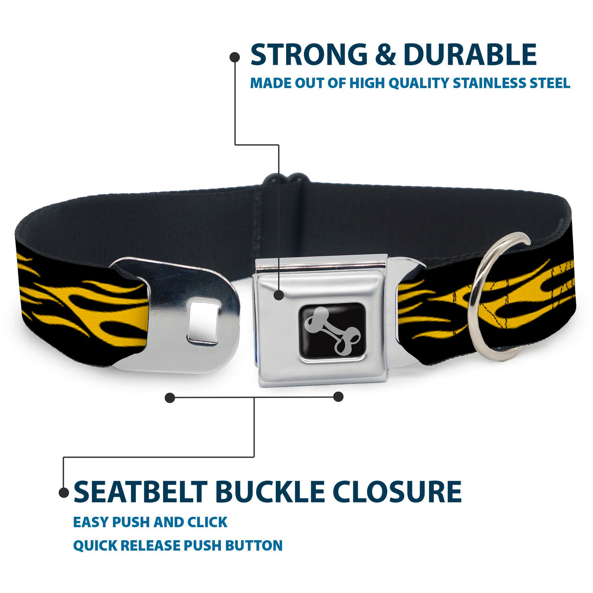 Dog Bone Seatbelt Buckle Collar - Flame Yellow