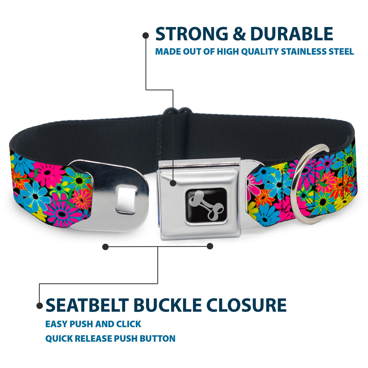 Dog Bone Seatbelt Buckle Collar - Flower Blossom