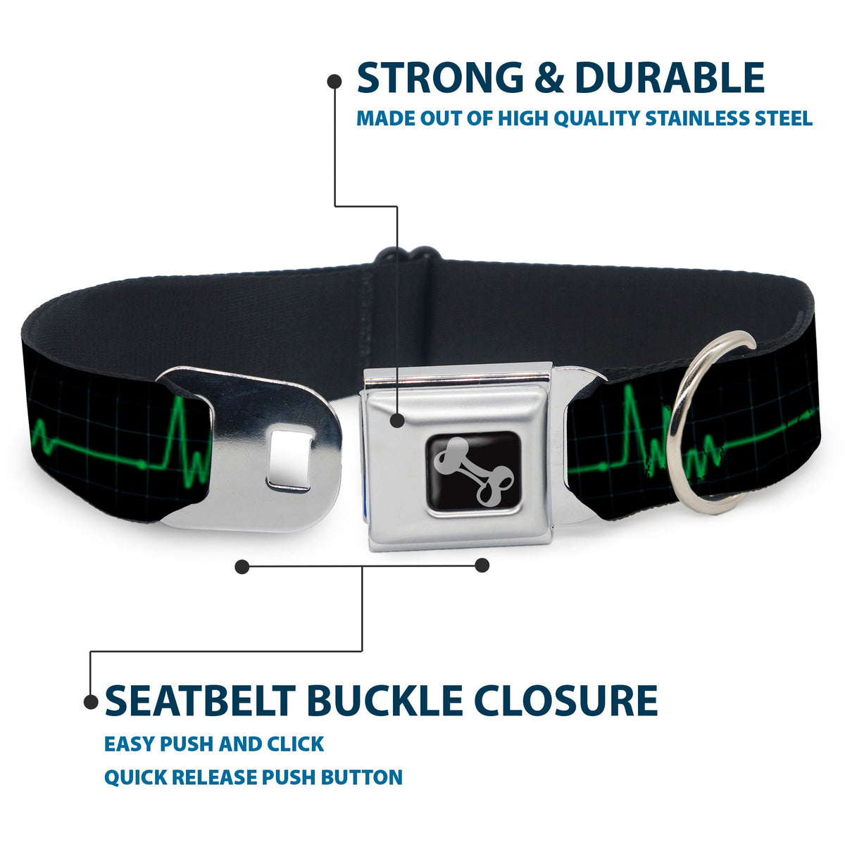 Dog Bone Seatbelt Buckle Collar - Flatline