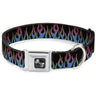 Dog Bone Seatbelt Buckle Collar - Flames Black/Blue/Pink