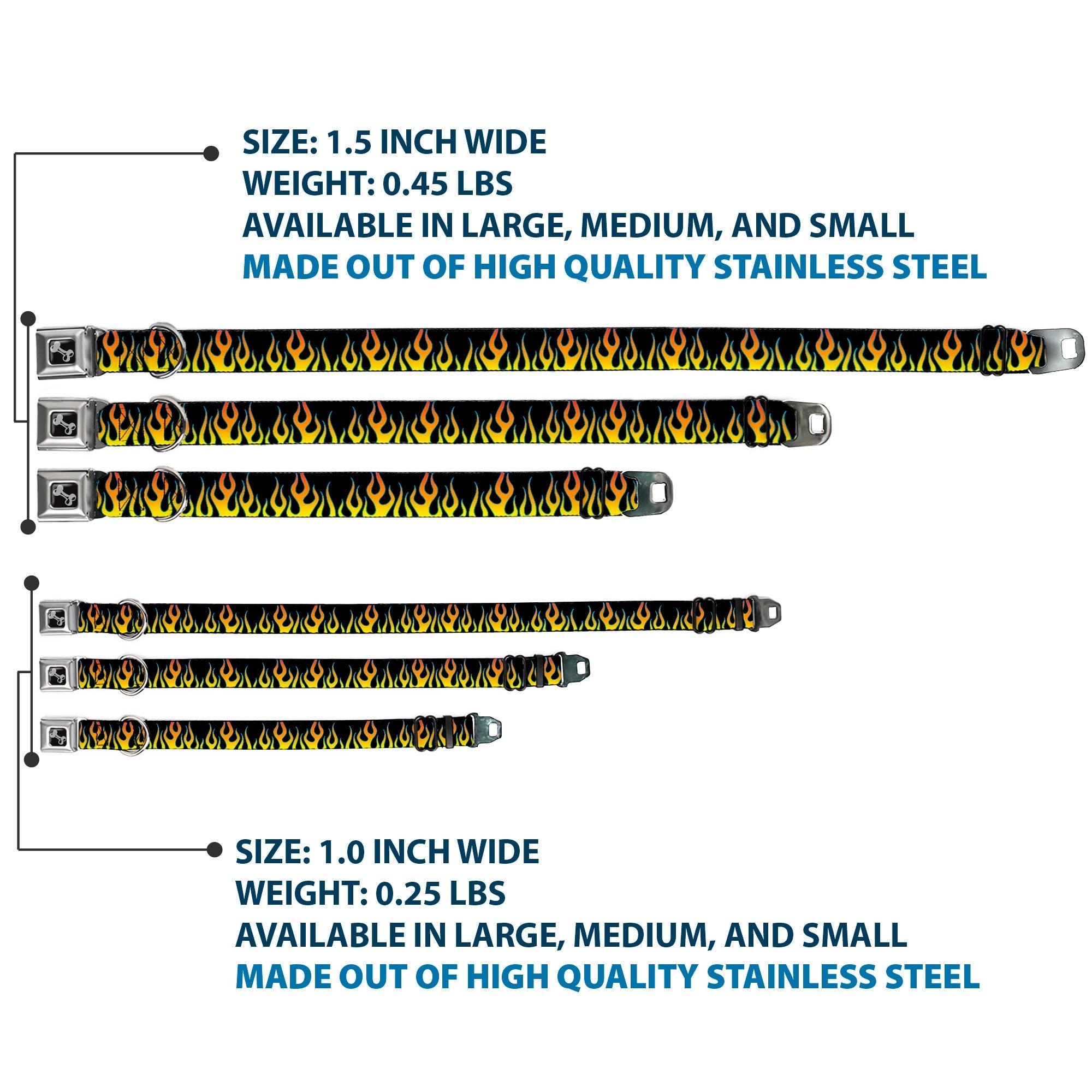 Dog Bone Seatbelt Buckle Collar - Flames Black/Yellow/Orange