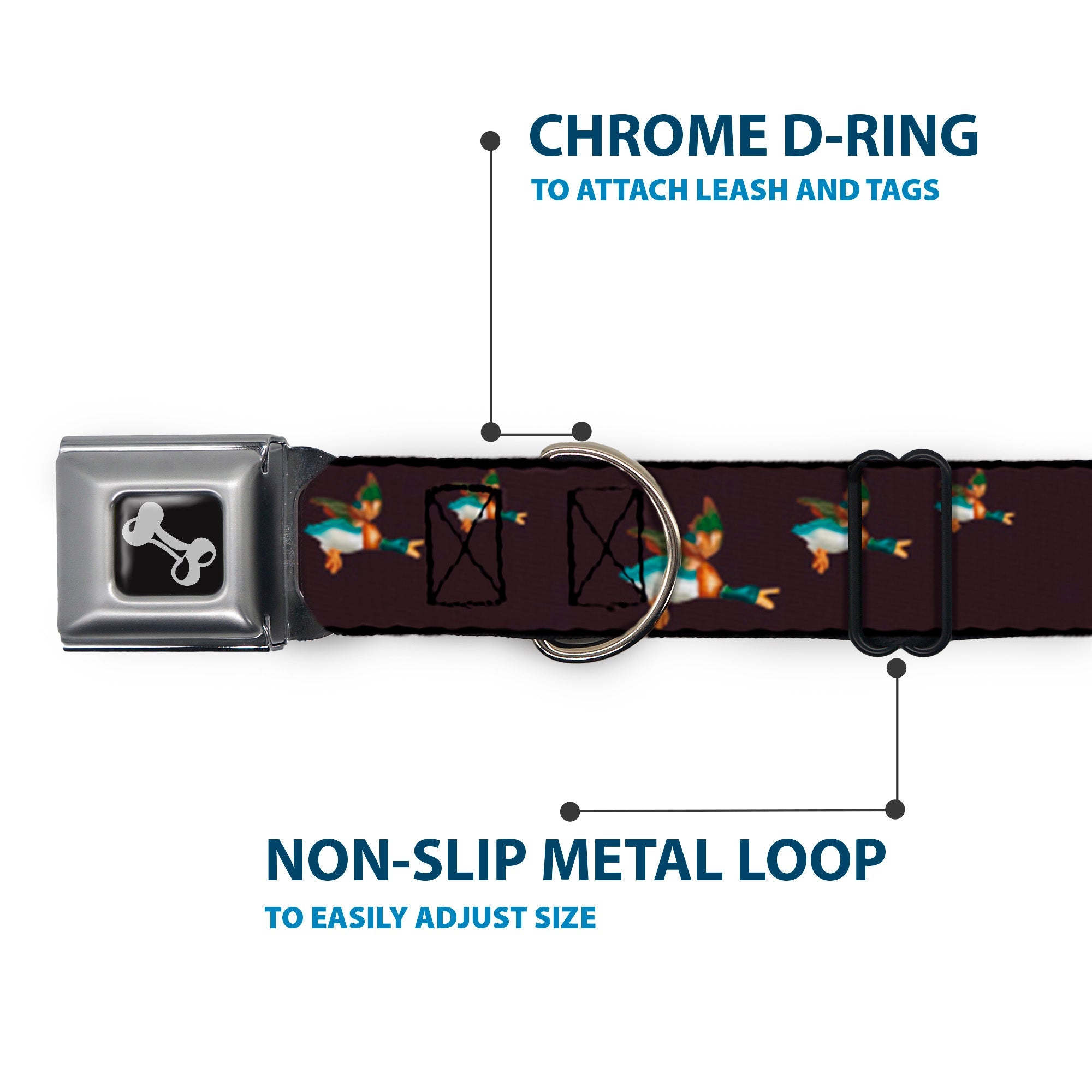 Dog Bone Seatbelt Buckle Collar - Flying Mallards Burgundy