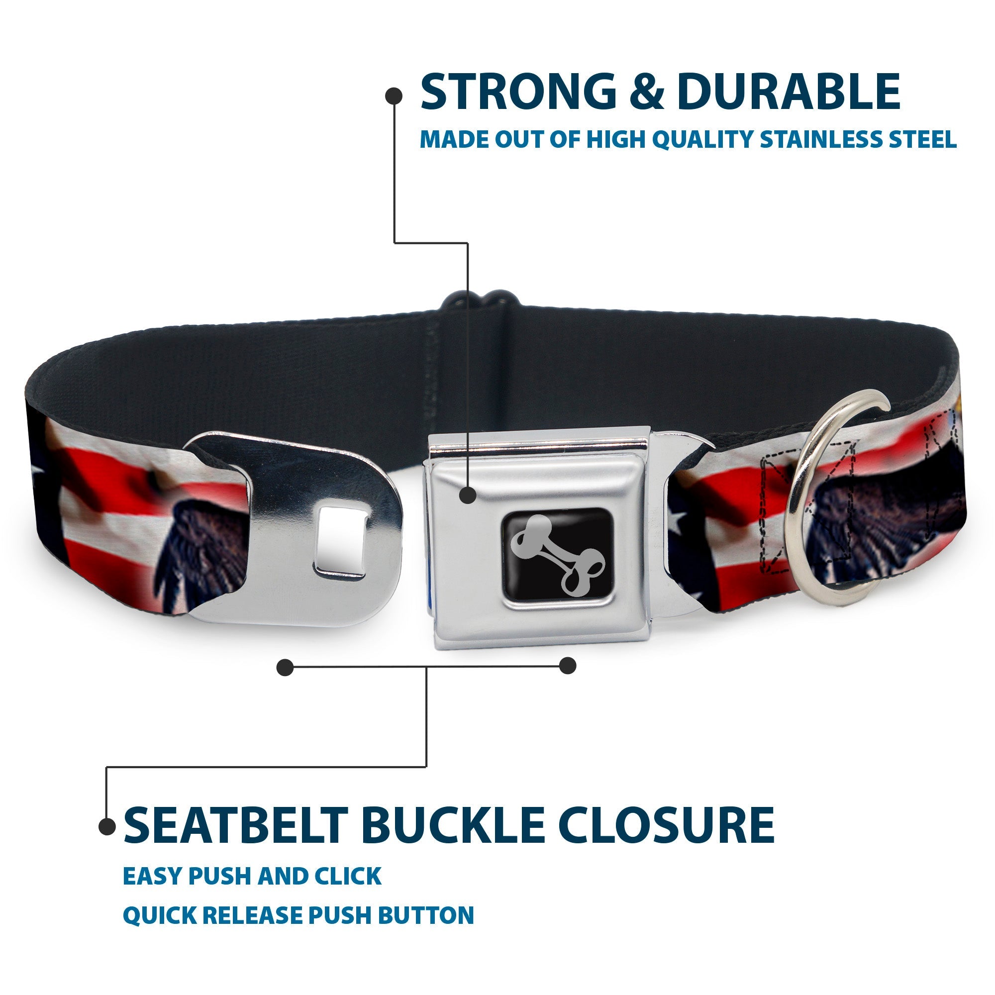 Buckle-Down Flying Eagle/American Flag Seatbelt Buckle Dog Collar