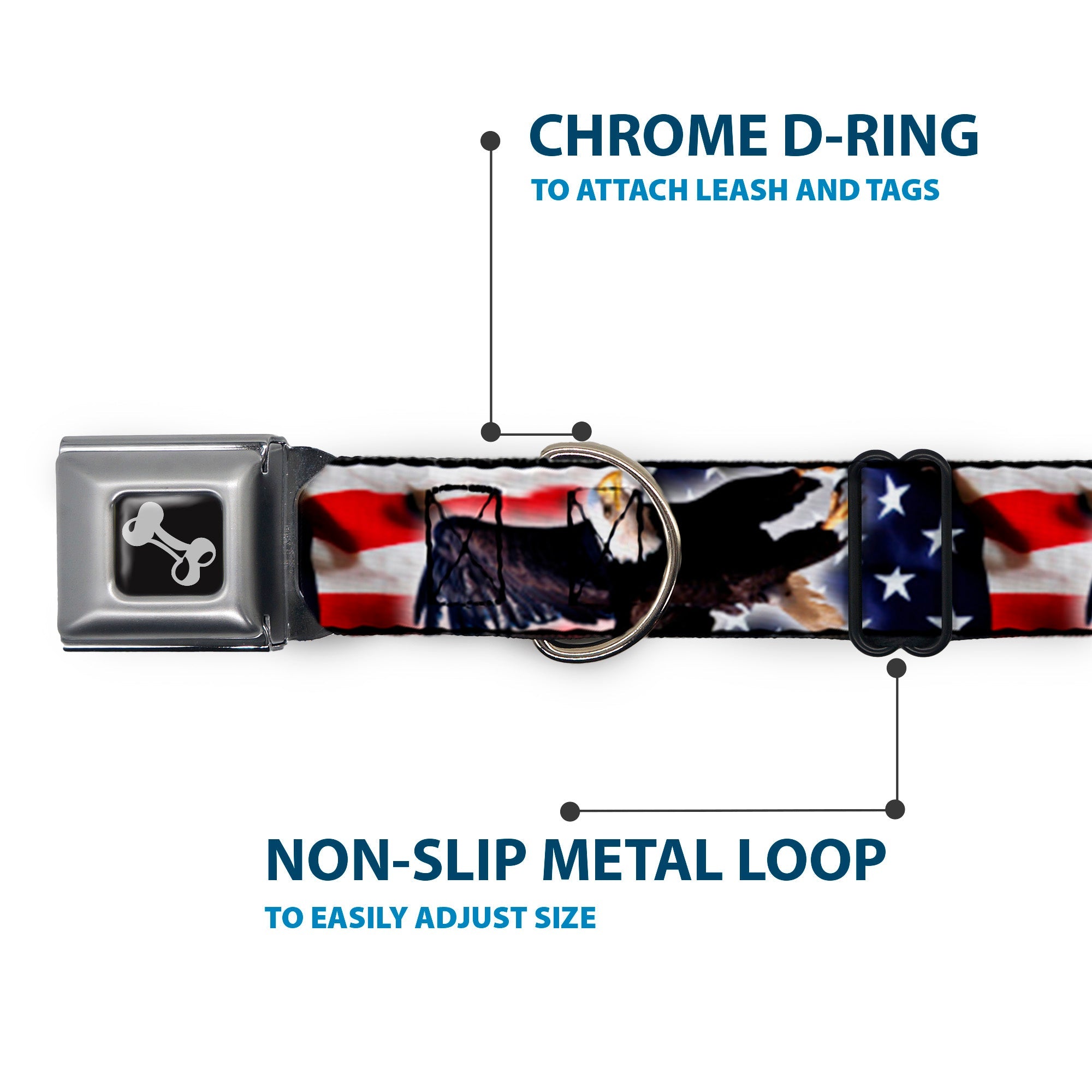 Buckle-Down Flying Eagle/American Flag Seatbelt Buckle Dog Collar