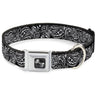 Dog Bone Seatbelt Buckle Collar - Floral Paisley2 Black/White