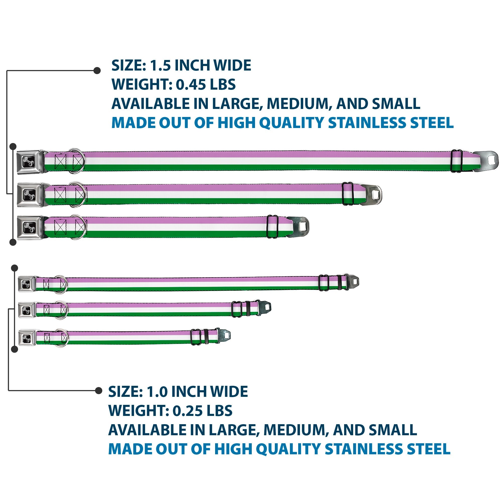 Dog Bone Seatbelt Buckle Collar - Flag Genderqueer Lavender/White/Green