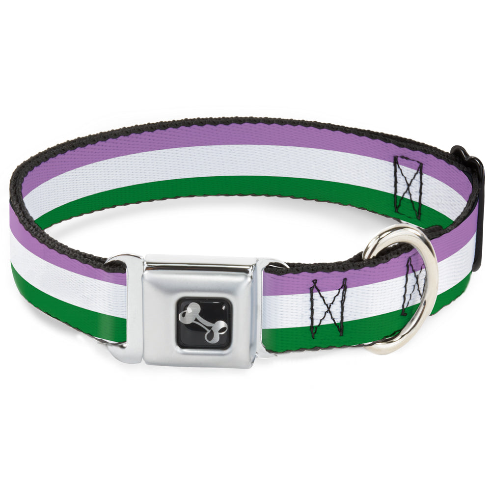 Dog Bone Seatbelt Buckle Collar - Flag Genderqueer Lavender/White/Green