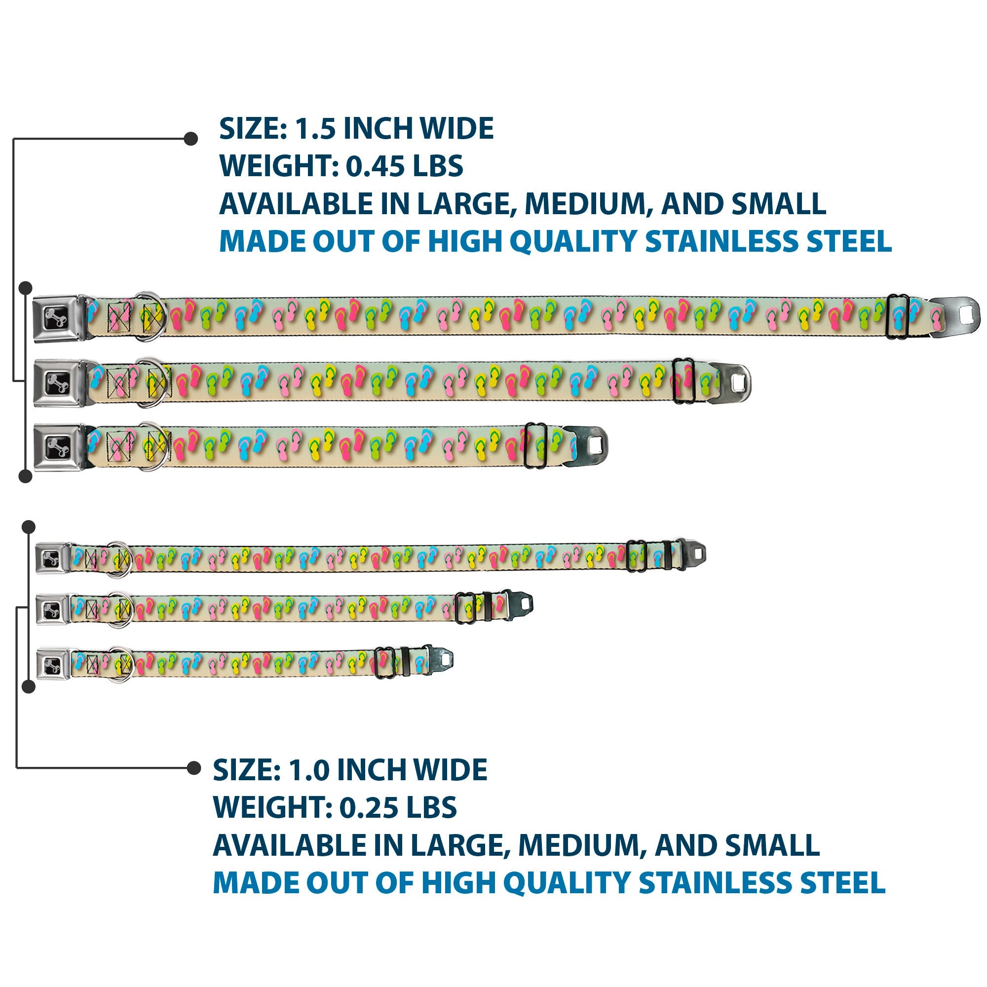 Dog Bone Seatbelt Buckle Collar - Flip Flops2 Aqua/Multi Color