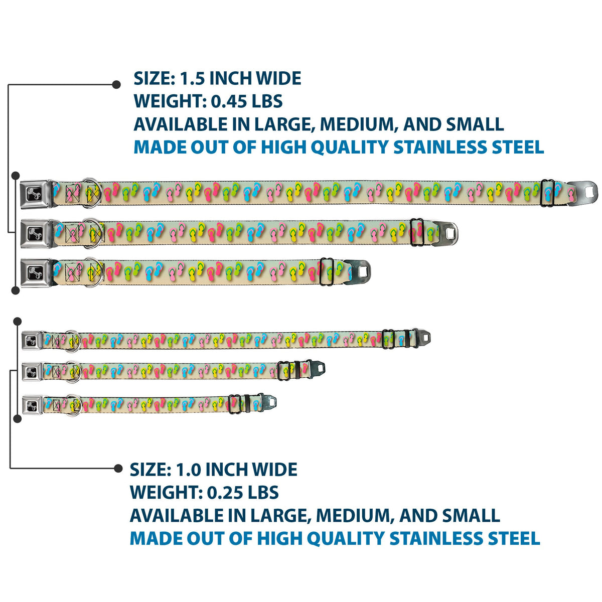 Dog Bone Seatbelt Buckle Collar - Flip Flops2 Aqua/Multi Color