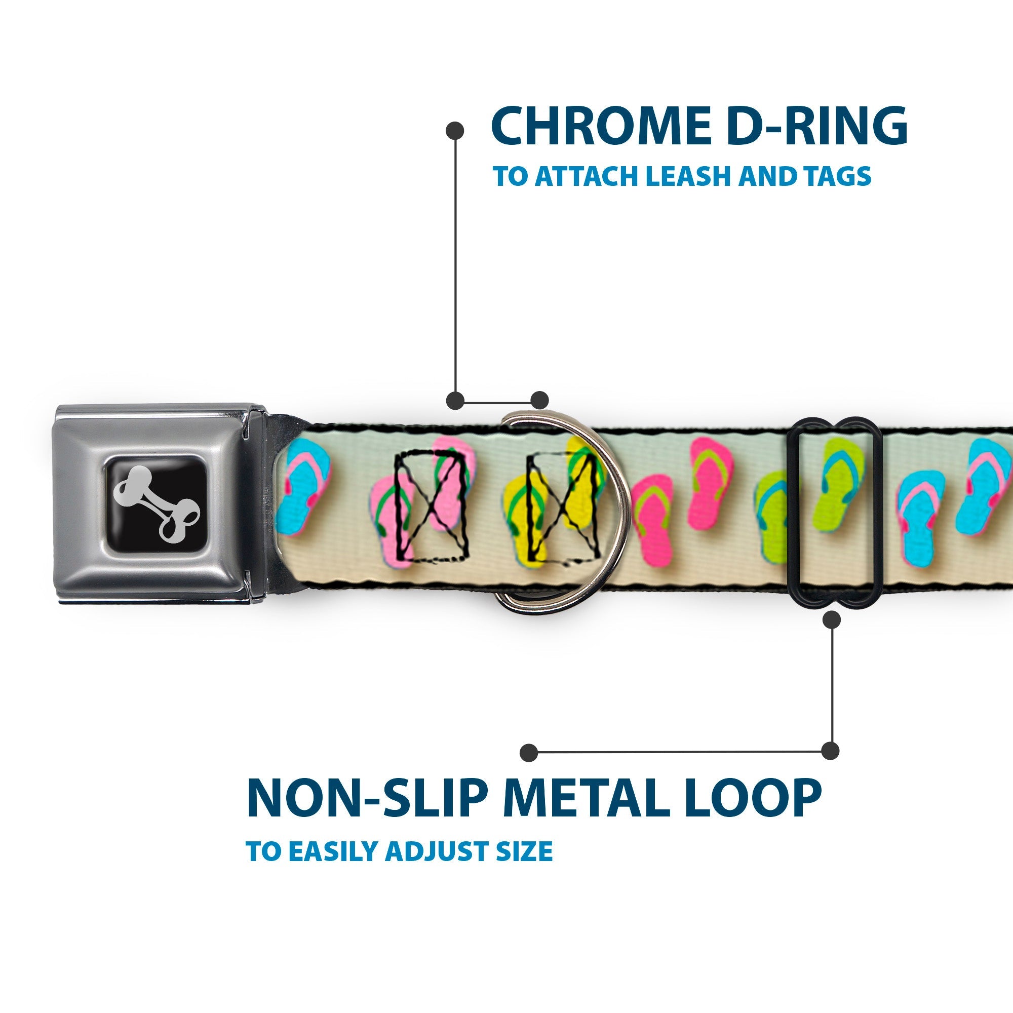 Dog Bone Seatbelt Buckle Collar - Flip Flops2 Aqua/Multi Color