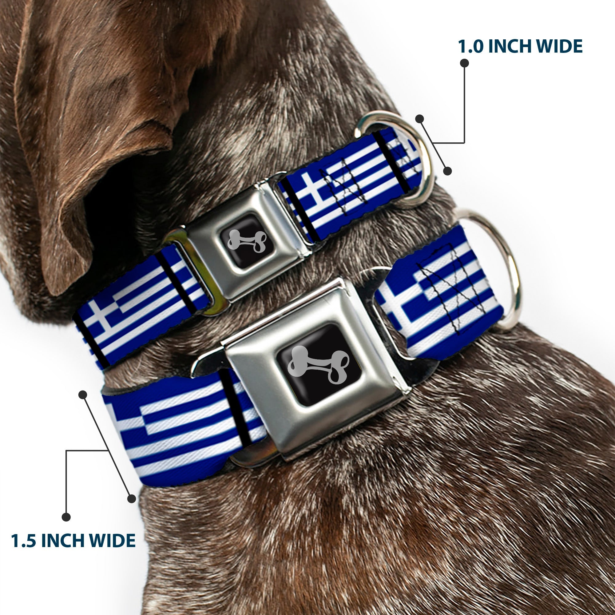 Dog Bone Seatbelt Buckle Collar - Greece Flags