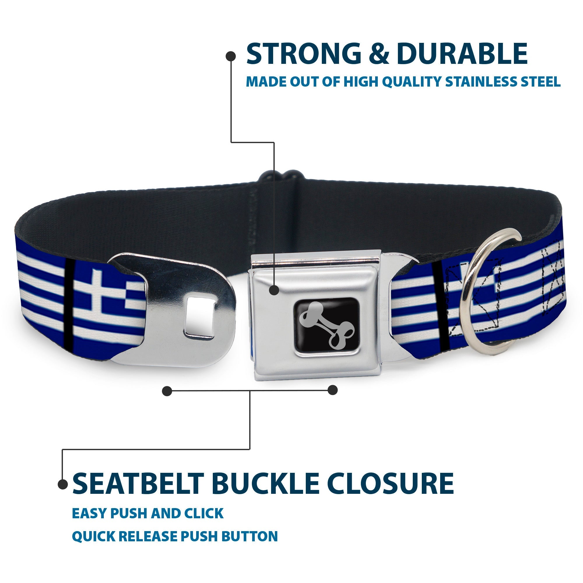 Dog Bone Seatbelt Buckle Collar - Greece Flags