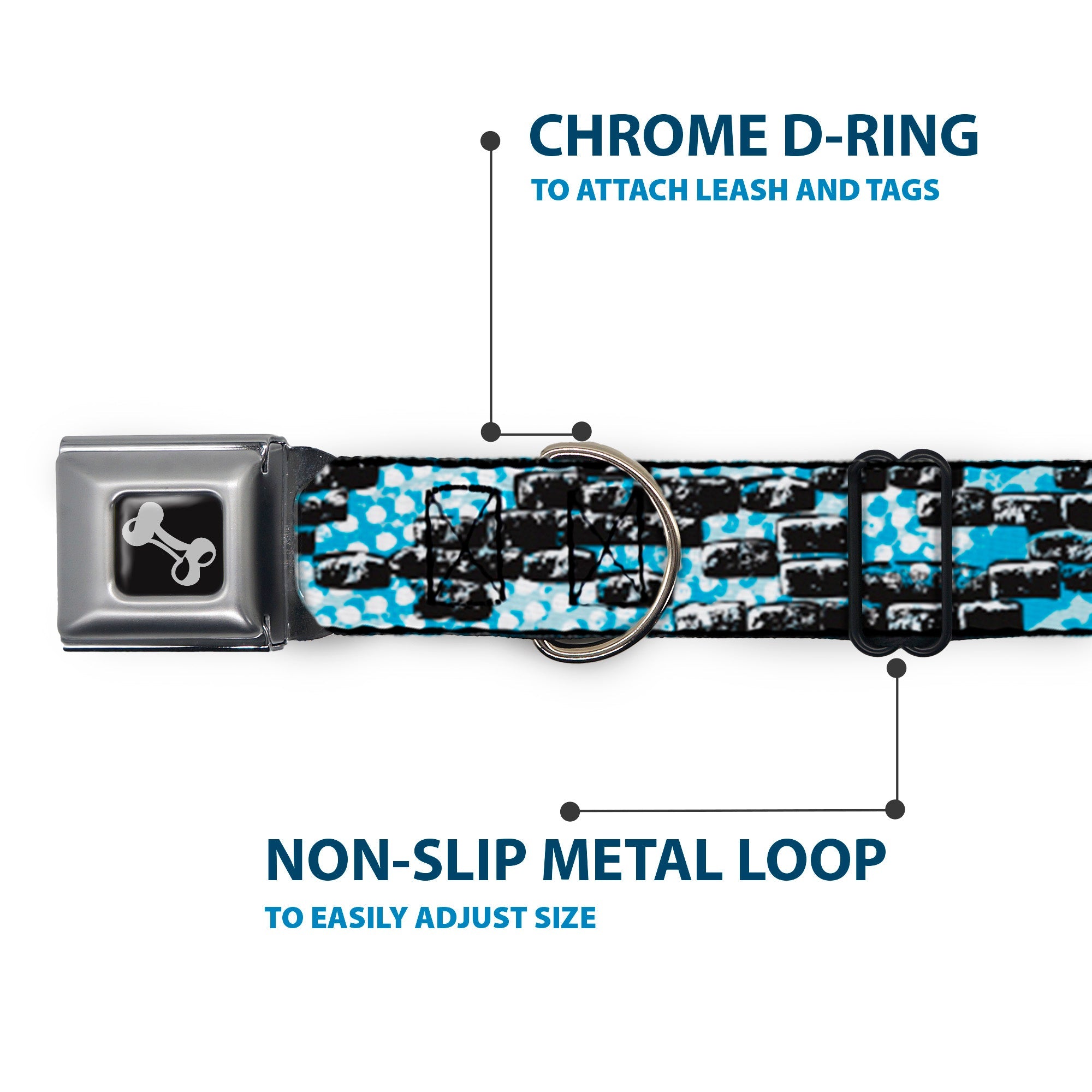 Dog Bone Seatbelt Buckle Collar - Grunge Bricks Blue