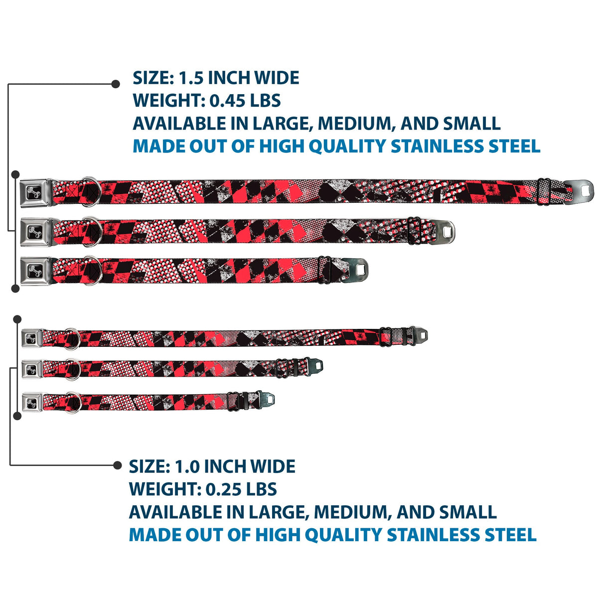 Dog Bone Seatbelt Buckle Collar - Grunge Checker Flag Red