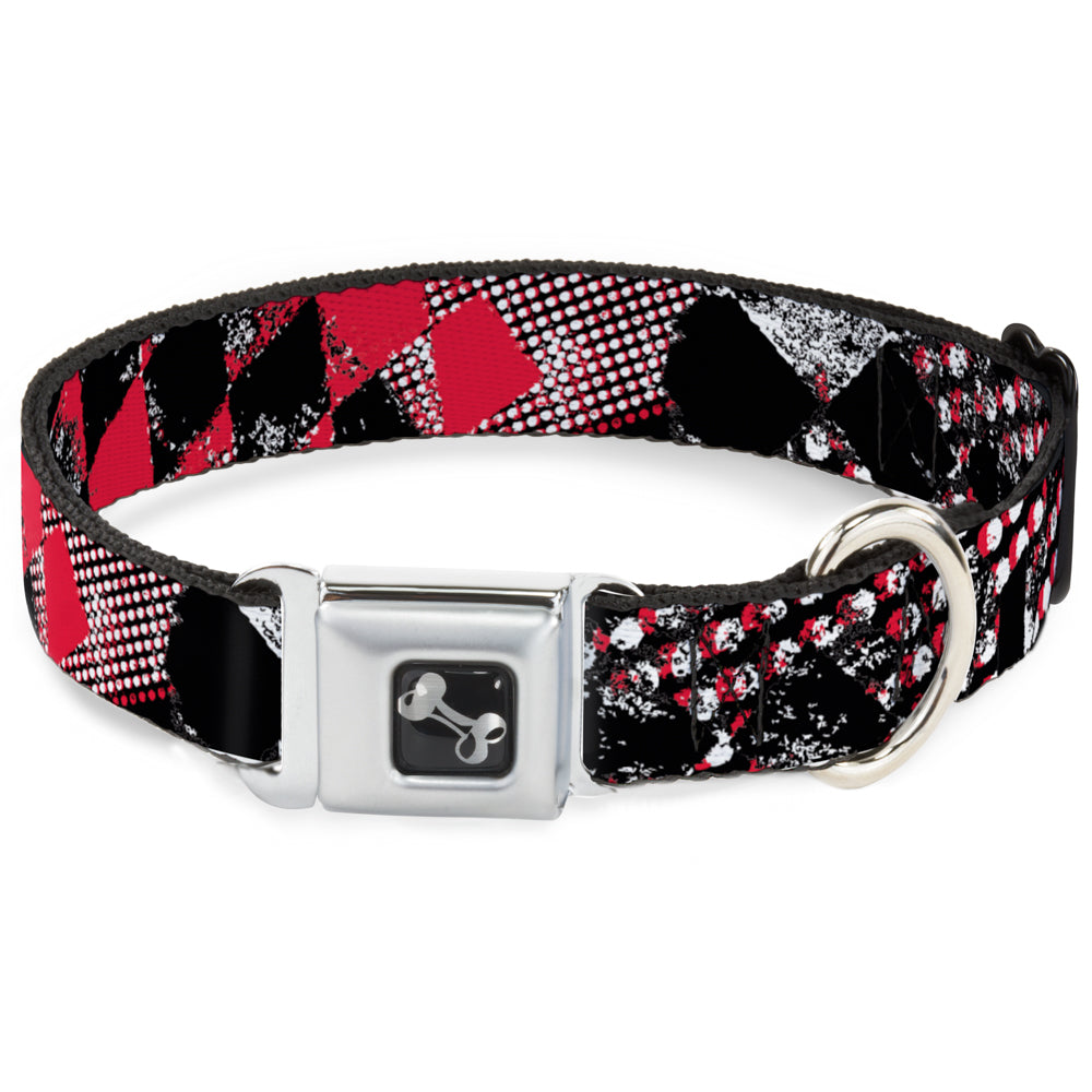 Dog Bone Seatbelt Buckle Collar - Grunge Checker Flag Red