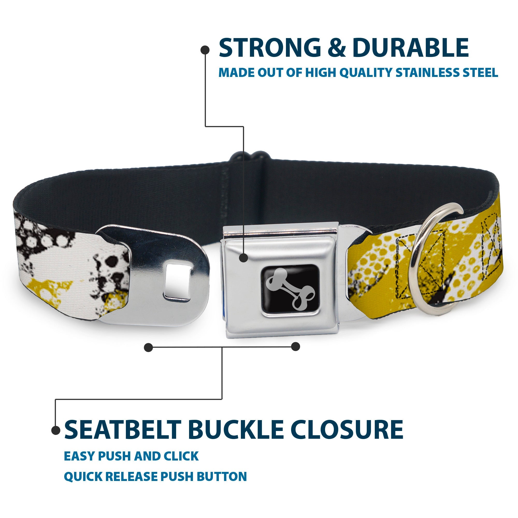 Dog Bone Seatbelt Buckle Collar - Grunge Tread Yellow
