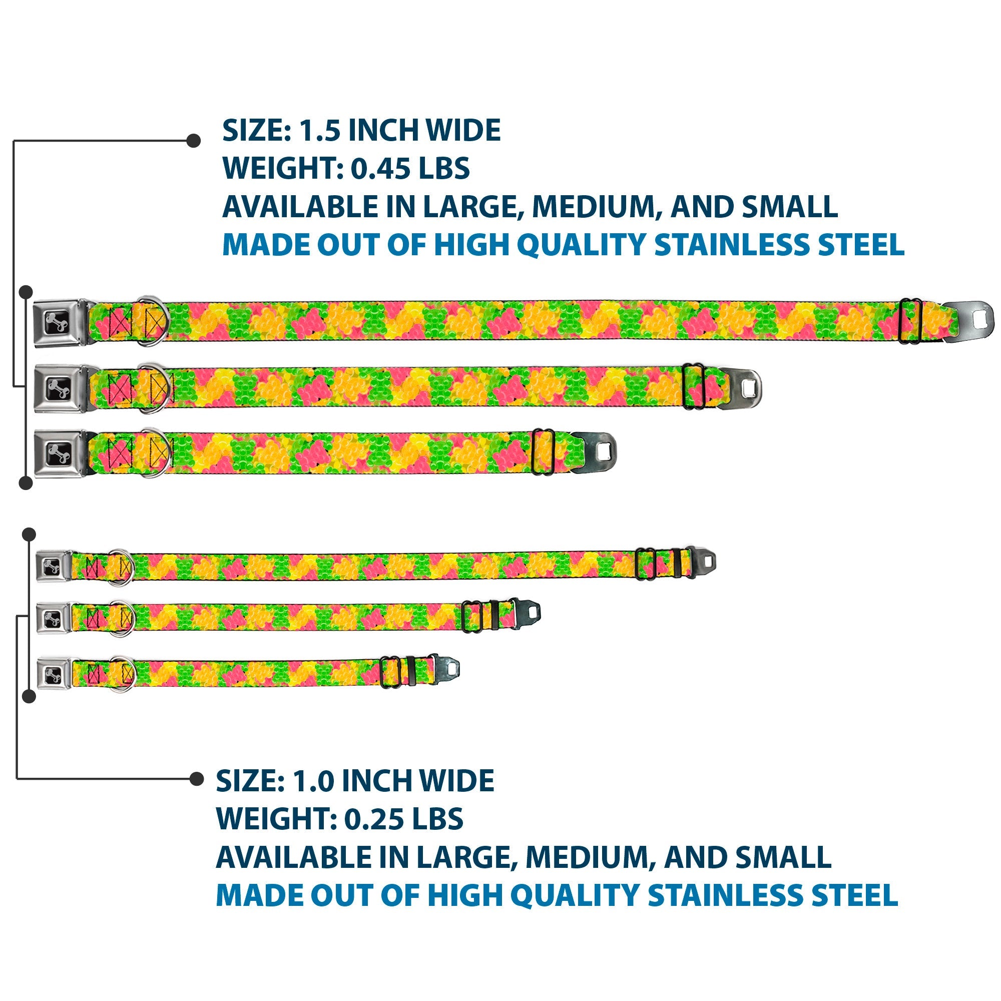 Dog Bone Seatbelt Buckle Collar - Gummy Bears Stacked Multi Color