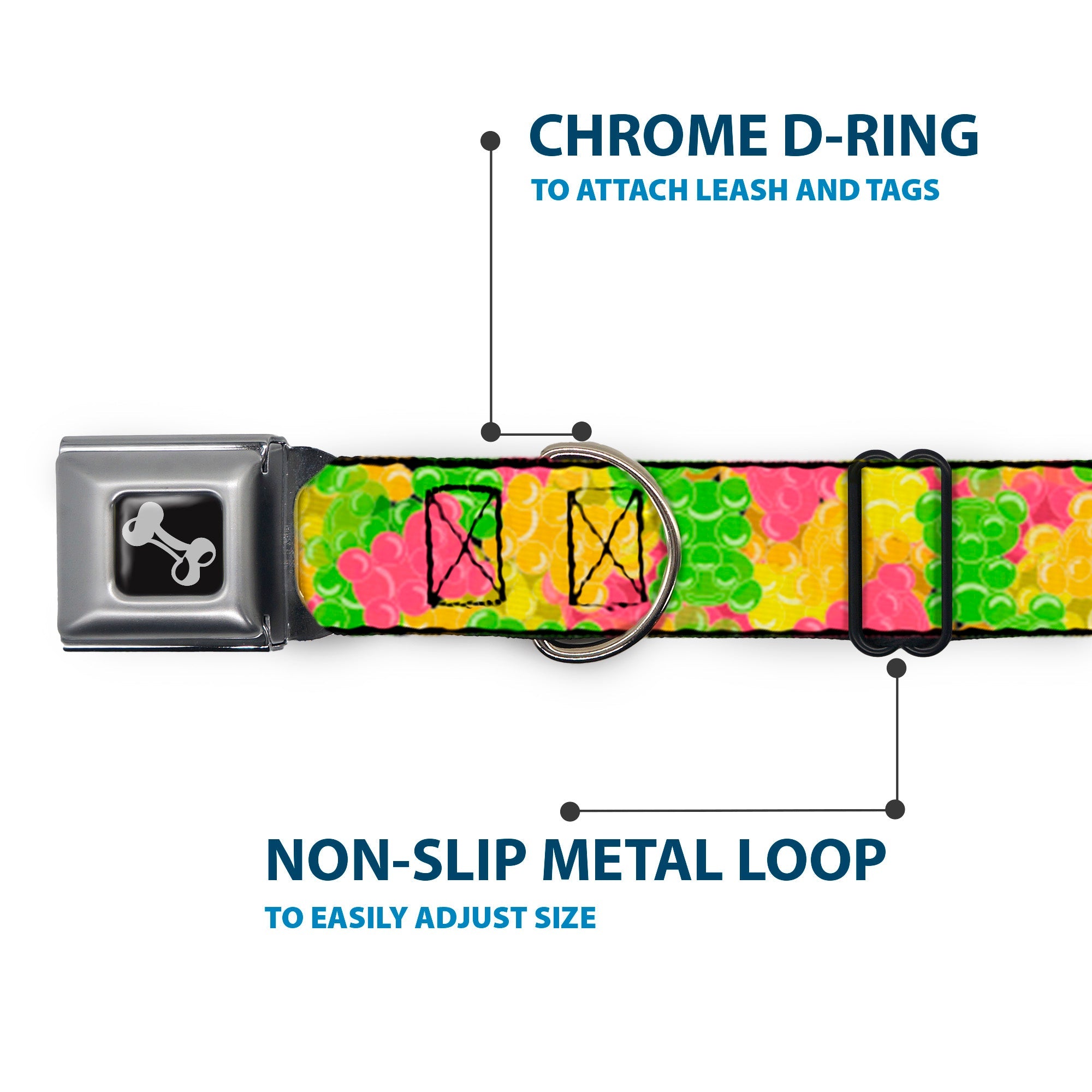 Dog Bone Seatbelt Buckle Collar - Gummy Bears Stacked Multi Color