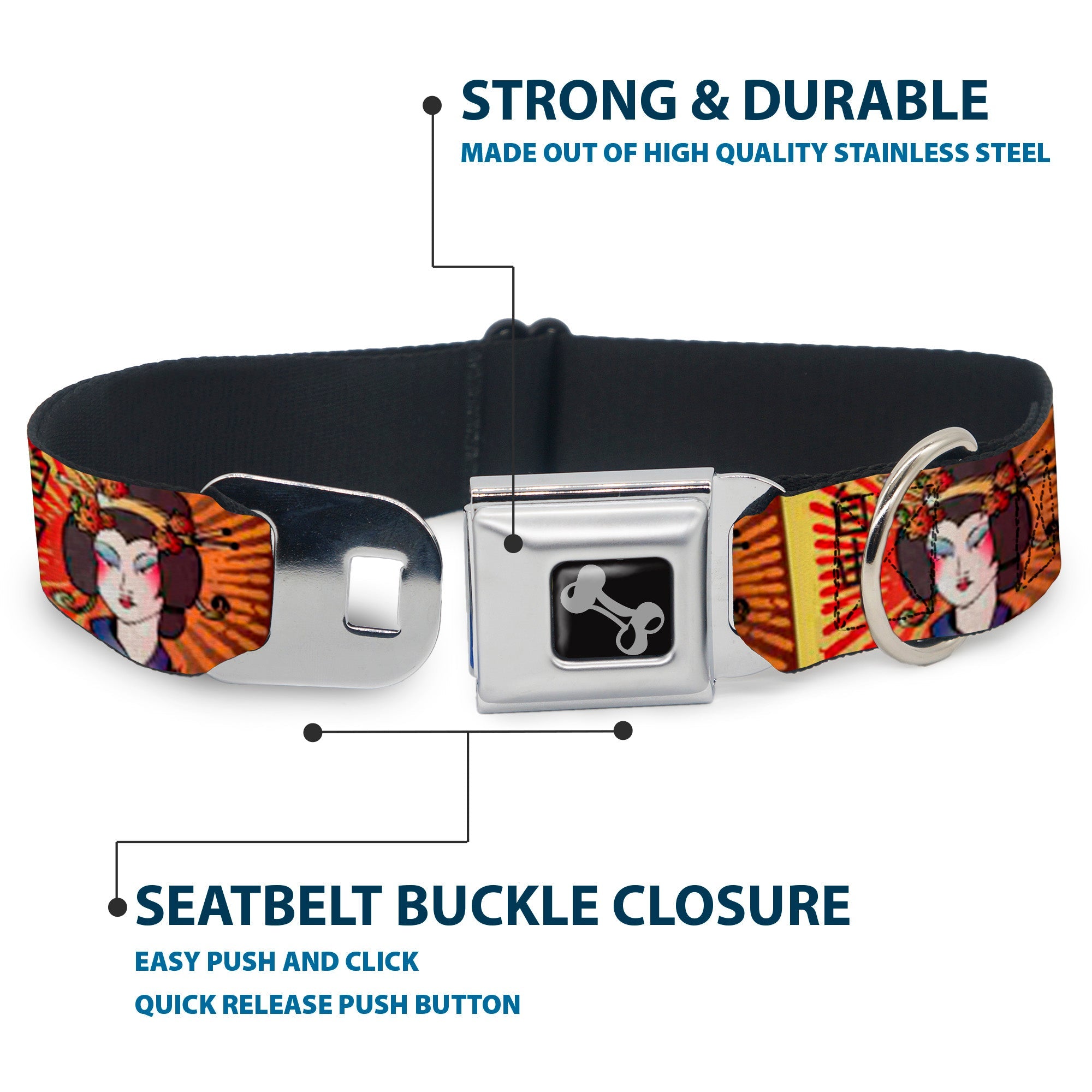 Dog Bone Seatbelt Buckle Collar - Geisha Distressed Repeat