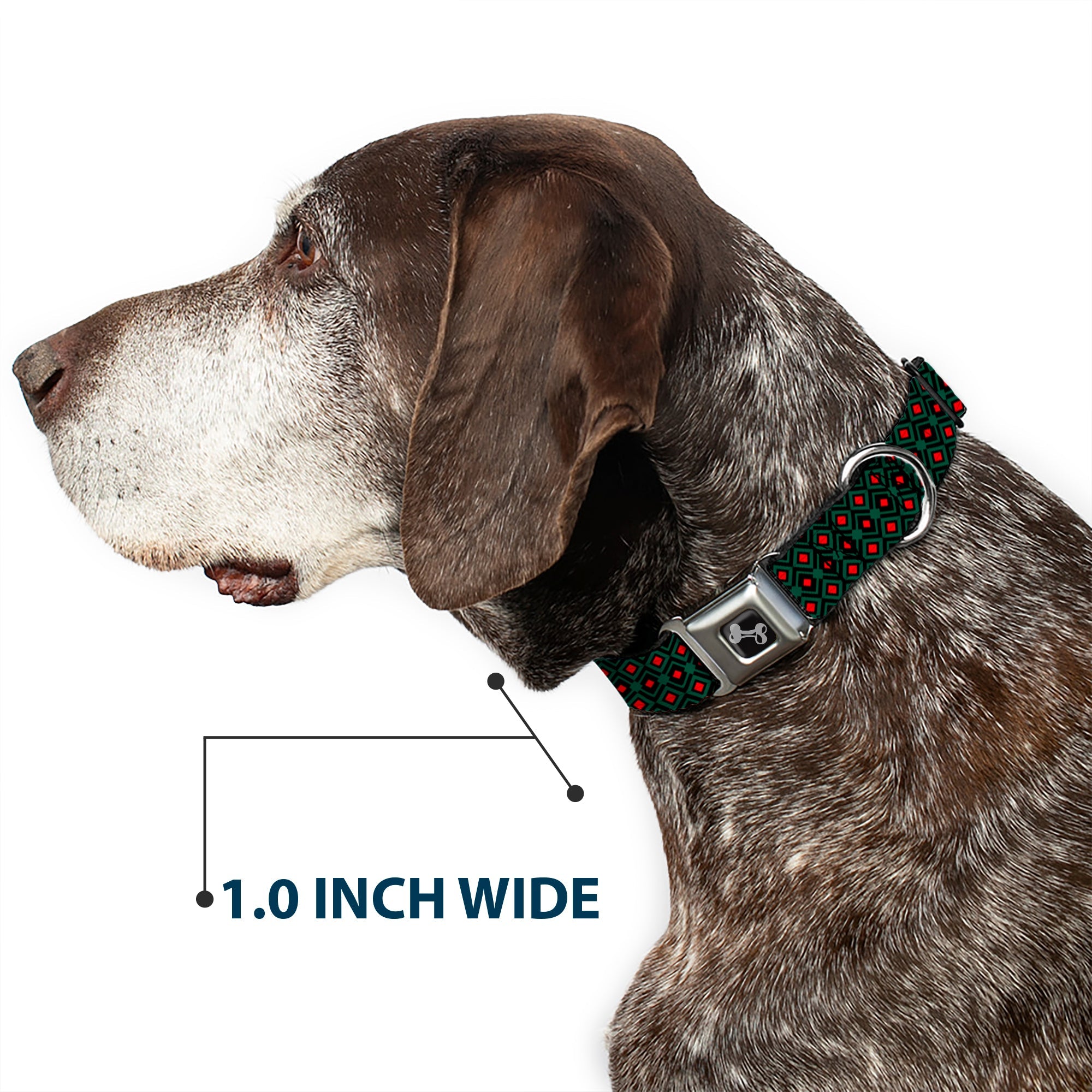 Dog Bone Seatbelt Buckle Collar - Geometric3 Black/Forest Green/Red