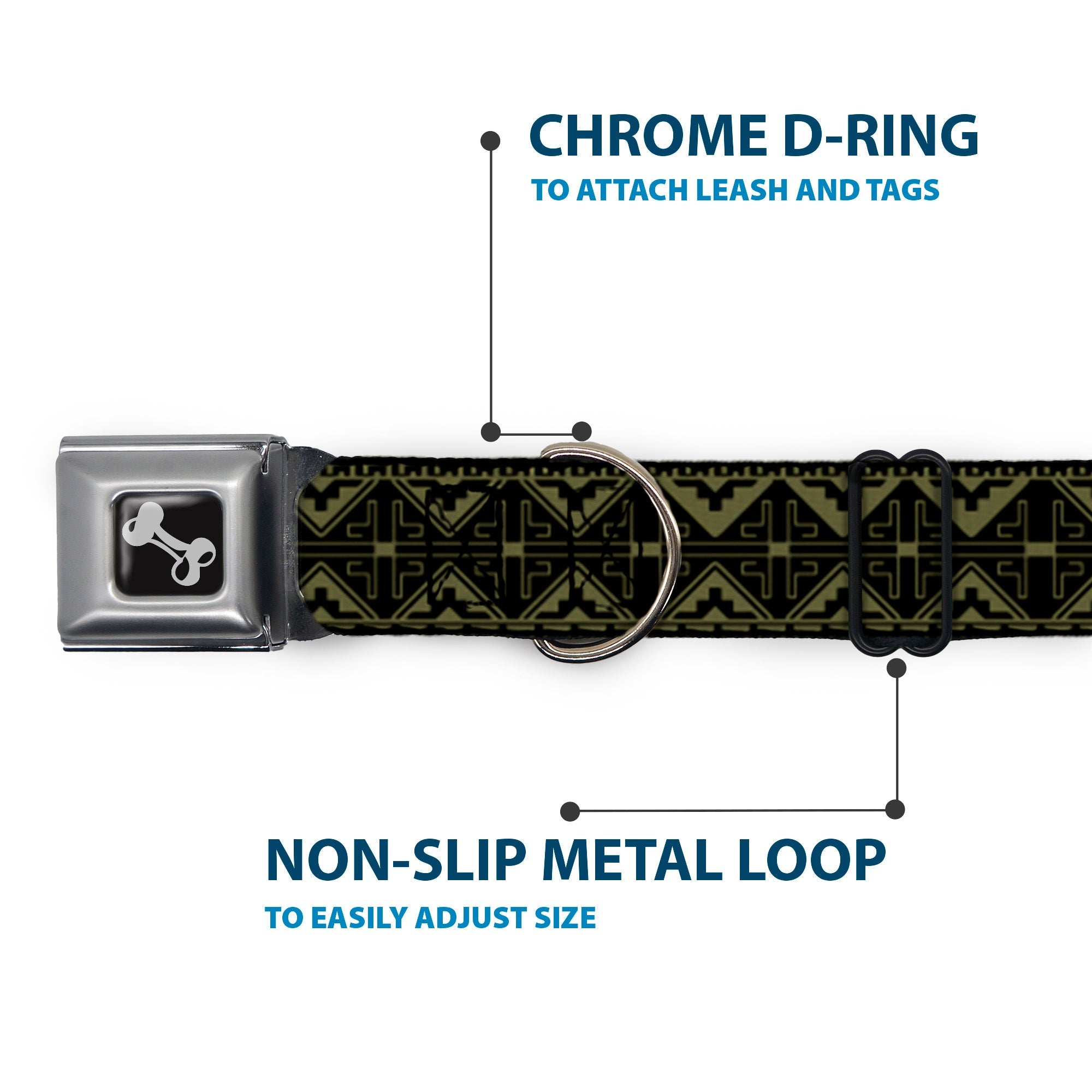 Dog Bone Seatbelt Buckle Collar - Geometric7 Black/Olive