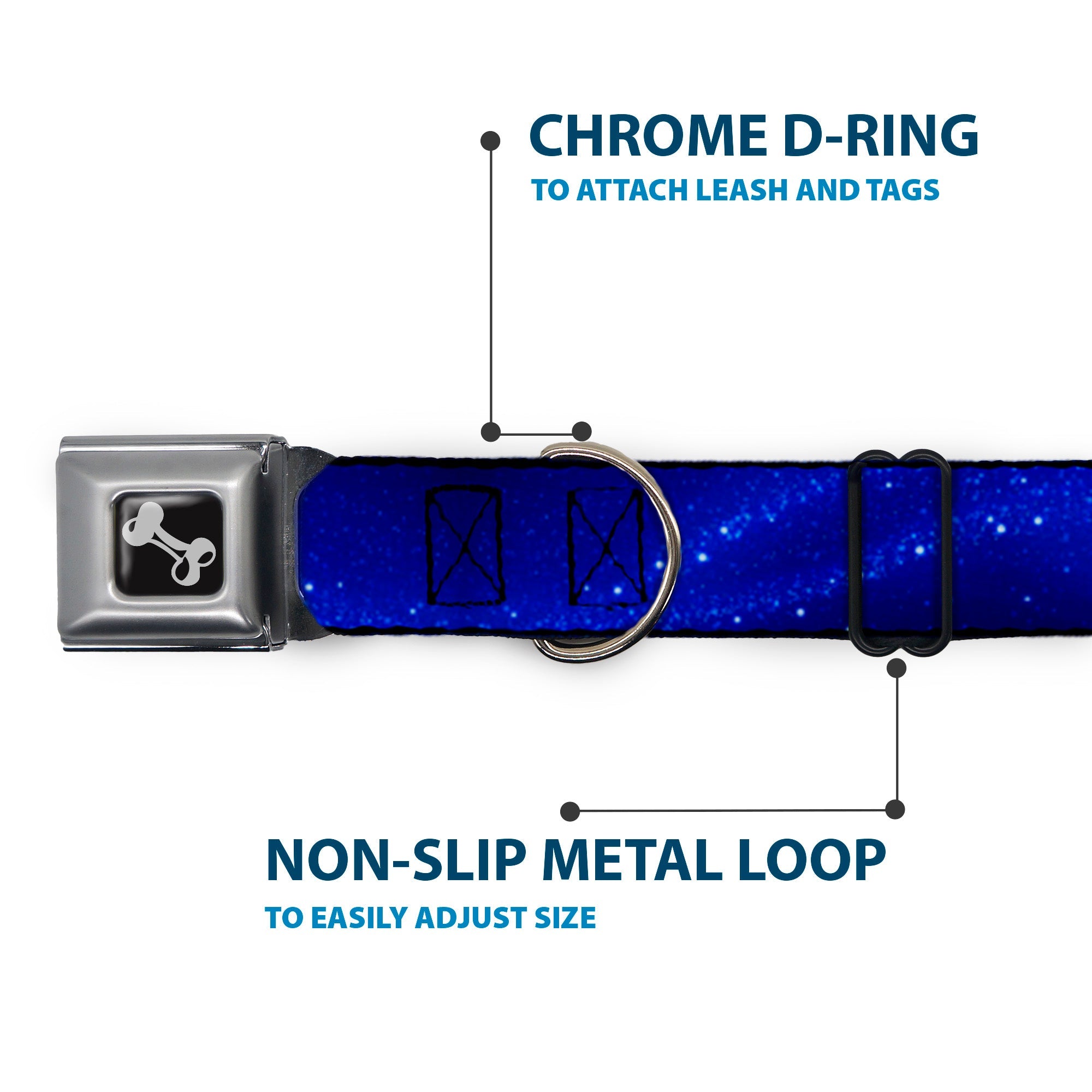 Dog Bone Seatbelt Buckle Collar - Galaxy Arch Blues/White