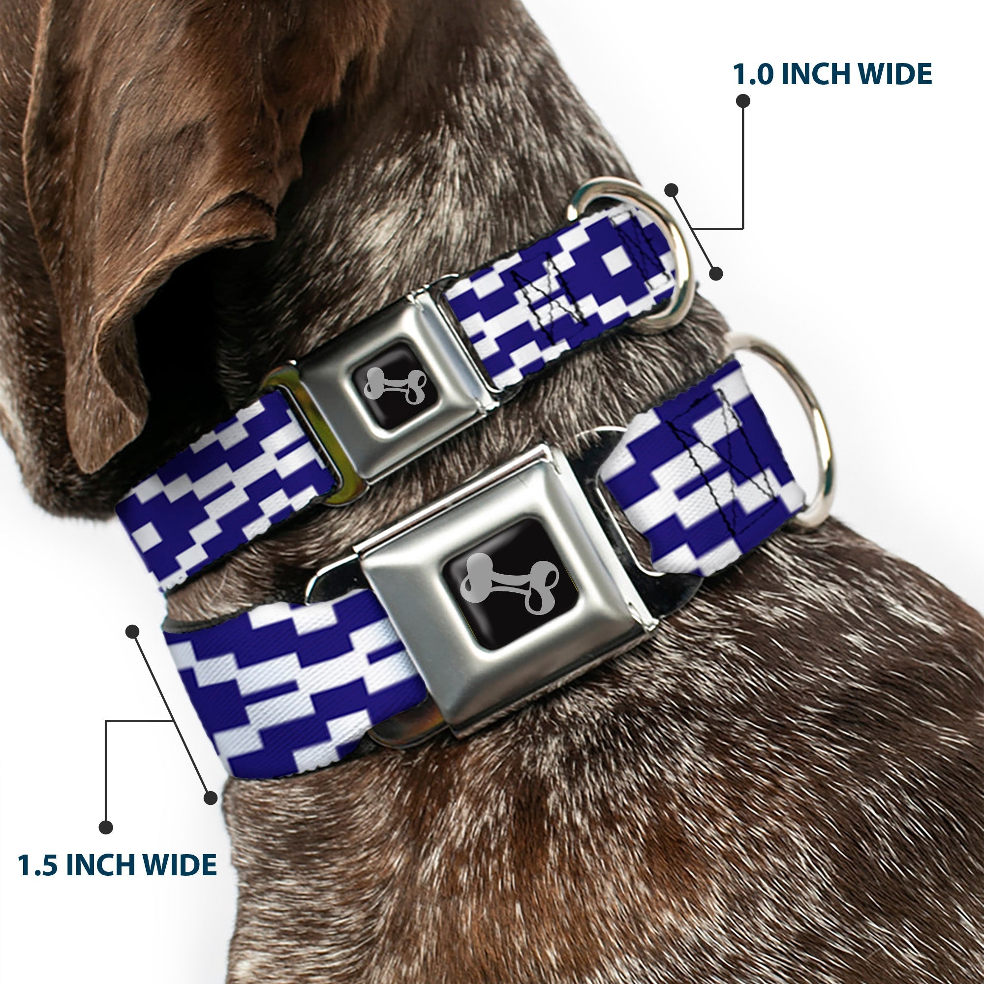 Dog Bone Seatbelt Buckle Collar - Geometric Diamond Blue/White