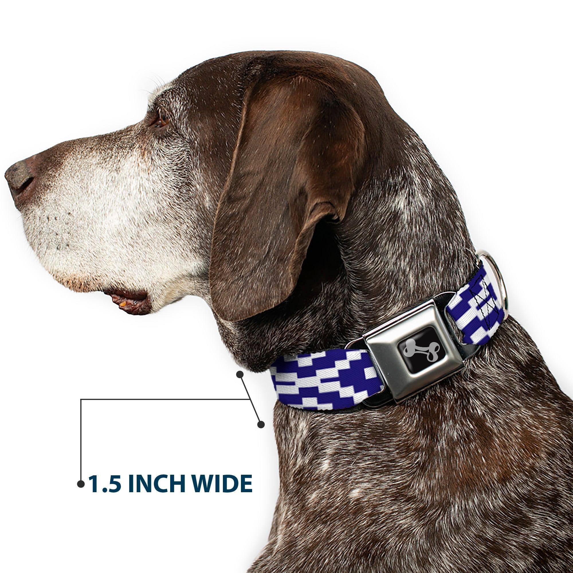 Dog Bone Seatbelt Buckle Collar - Geometric Diamond Blue/White