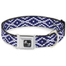 Dog Bone Seatbelt Buckle Collar - Geometric Diamond Blue/White