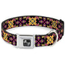 Dog Bone Seatbelt Buckle Collar - Geometric Sunburst Black/Pink/Yellow/Blue