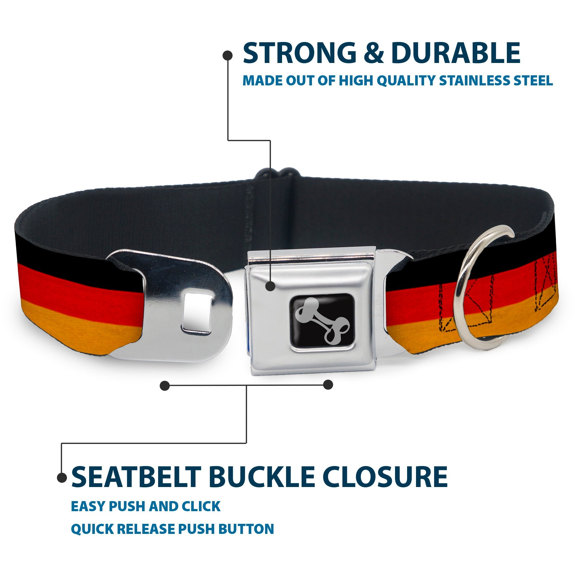 Dog Bone Seatbelt Buckle Collar - Germany Flag Weathered